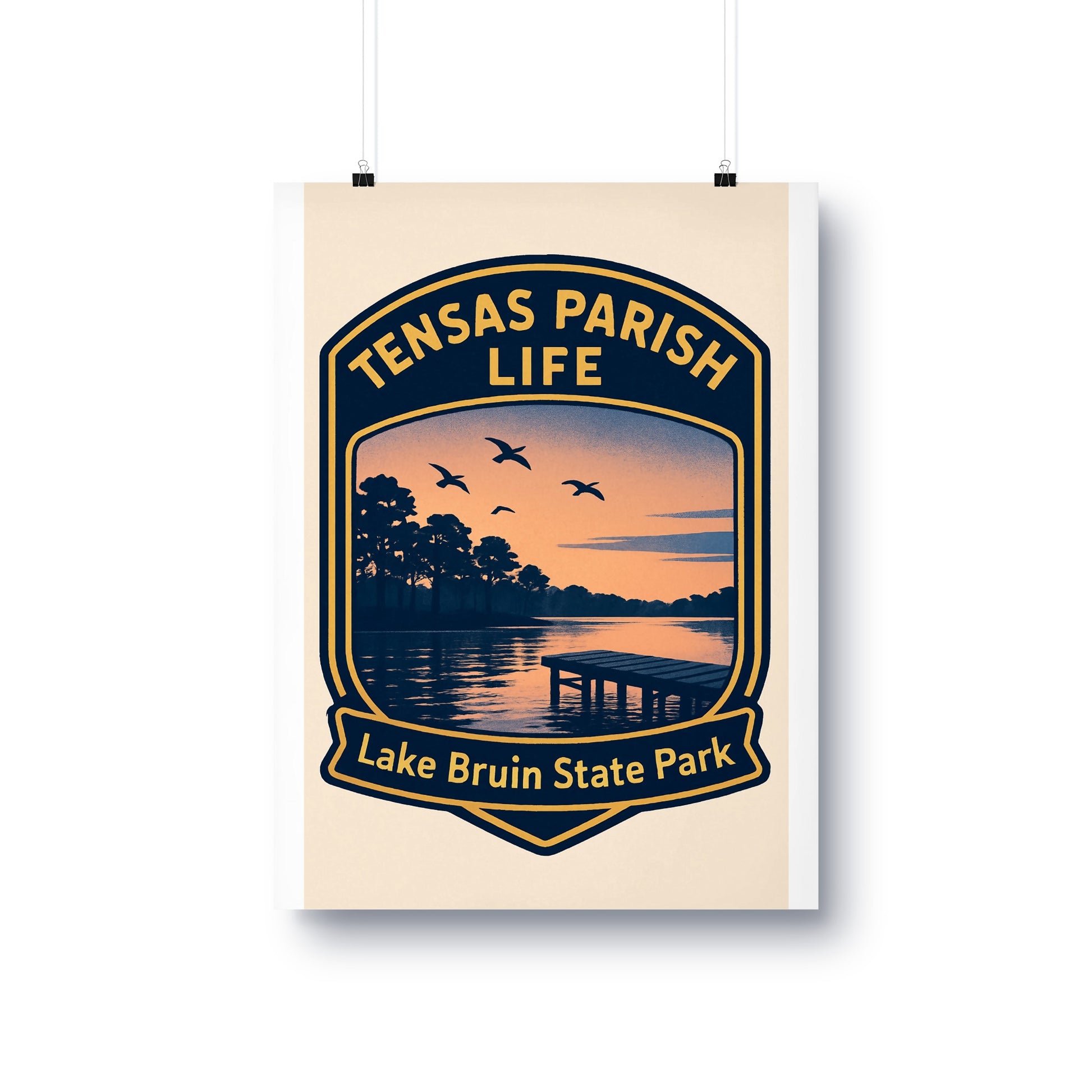 Tensas Parish Life Lake Bruin State Park Poster, Vintage Sunset Scenic Wall Art, Home Decor
