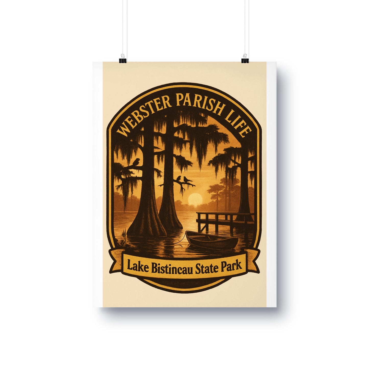 Lake Bistineau State Park Poster, Webster Parish Life Vintage Sunset Print, Wall Art Decor, Nature Landscape