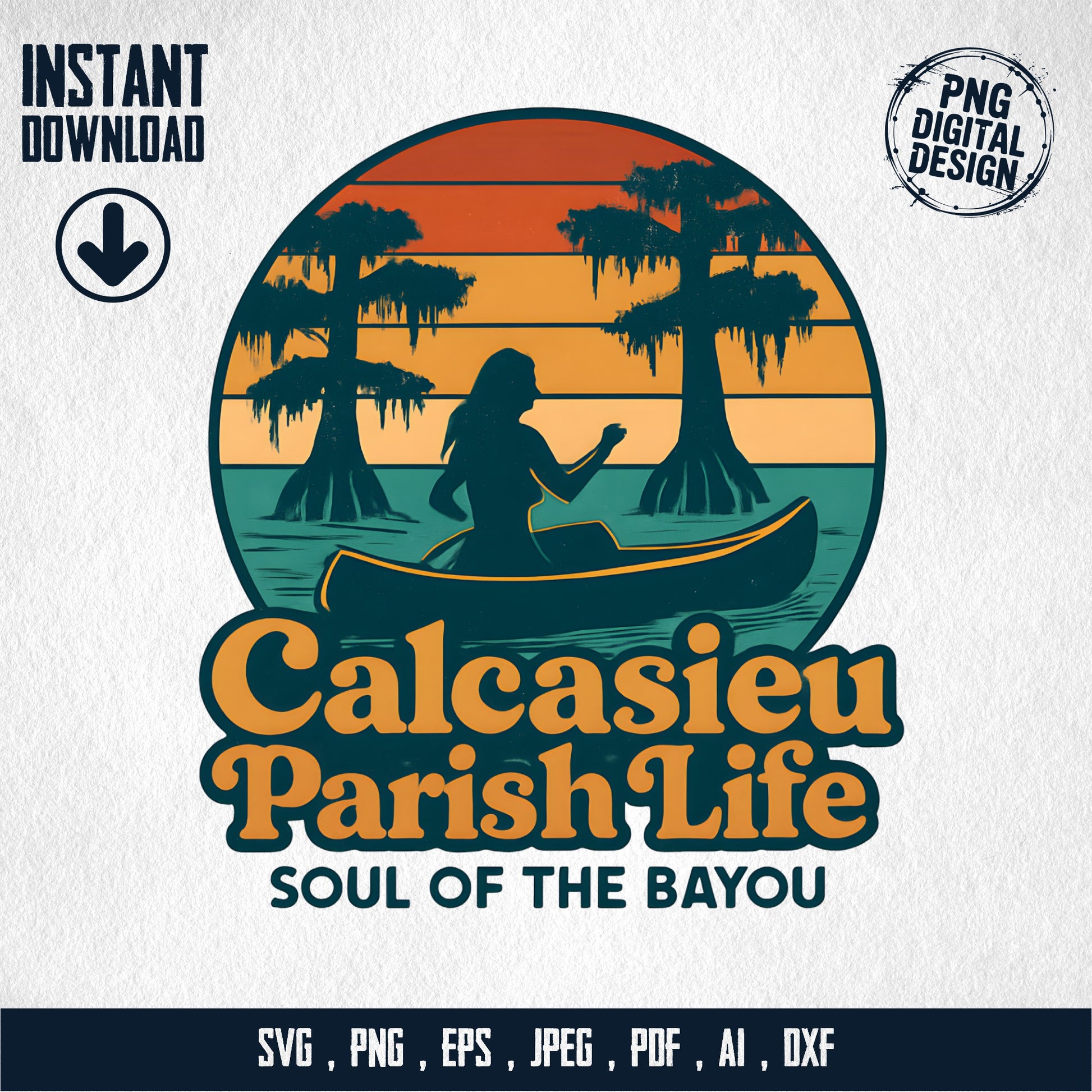 Calcasieu Parish Life Canoe Sunset Graphic, Digital Download svg, png, eps, jpeg, pdf, ai, dxf