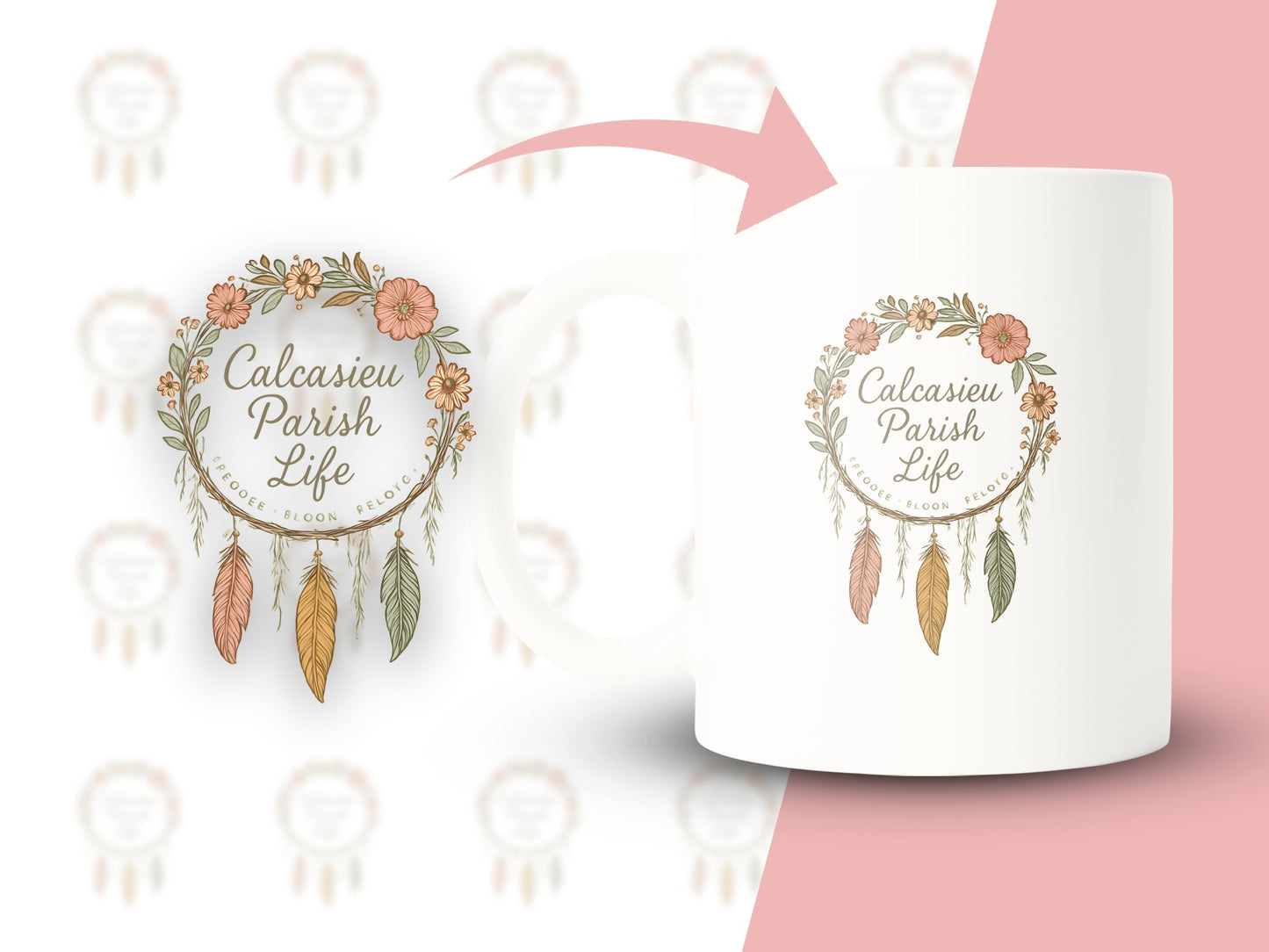 Calcasieu Parish Life Floral Dreamcatcher Mug, Rustic Style Coffee Cup, Unique Home Decor Gift