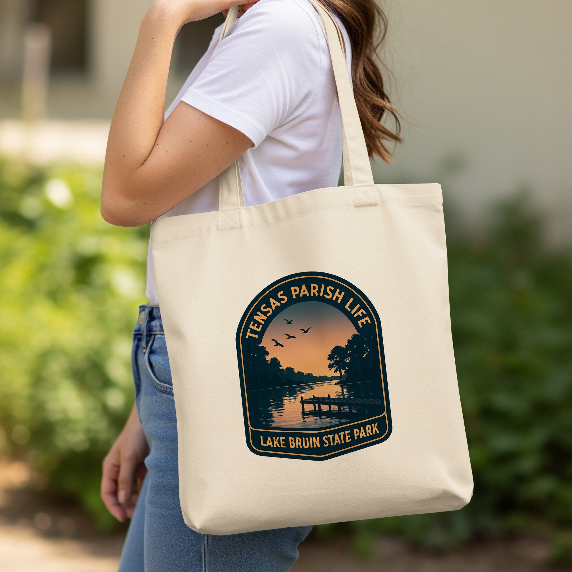 Texas Parish Life Lake Bruin State Park Graphic Tote Bag, Stylish Cotton Accessory