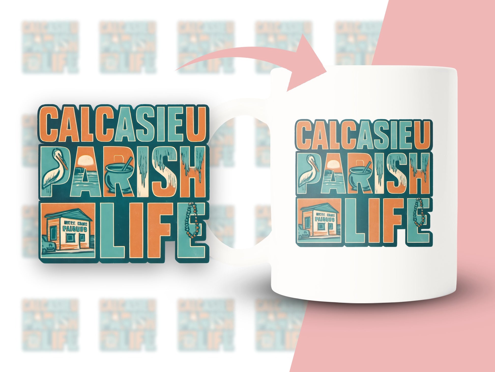 Calcasieu Parish Life Mug, Louisiana Themed Coffee Cup, Unique Graphic Design, Gift Idea