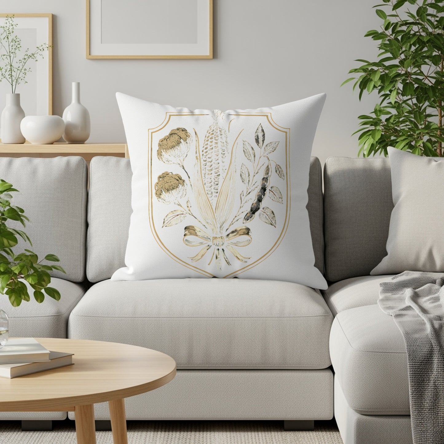 Elegant Floral Crest White Pillow Home Decor product type
