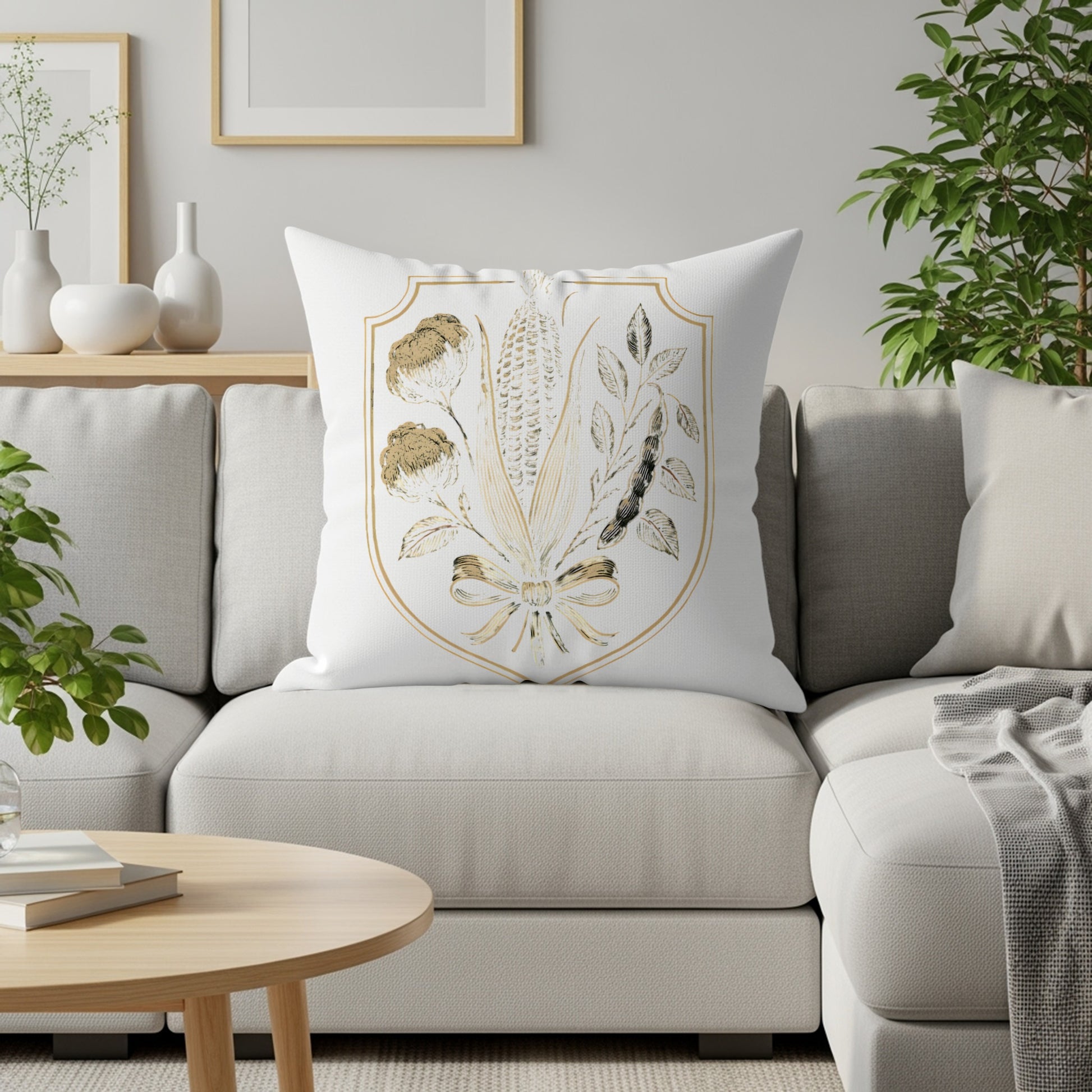 Elegant Floral Crest White Pillow Home Decor product type