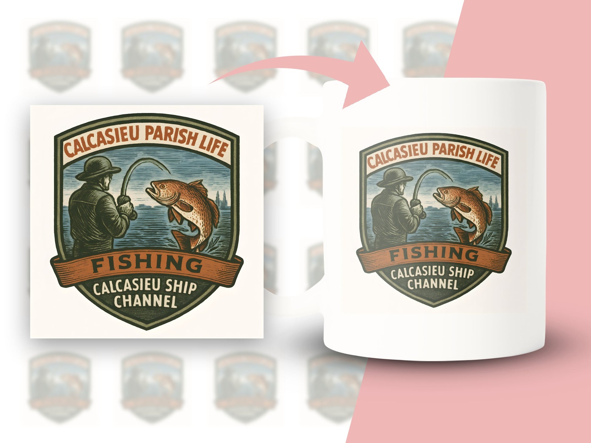 Calcasieu Parish Life Fishing Ship Channel Mug, Vintage Style Fisherman Gift, Unique Louisiana Souvenir, Coffee Cup