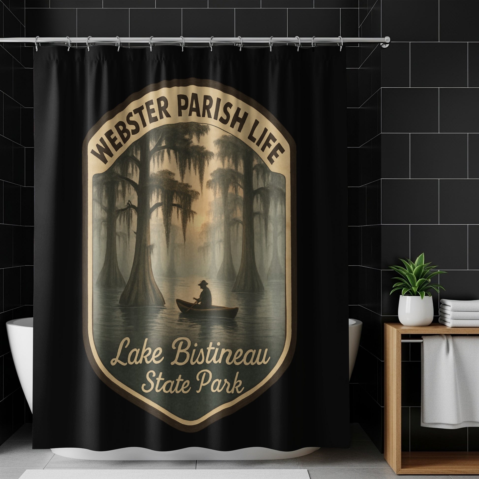 Webster Parish Life Lake Bistineau State Park Themed Shower Curtain, Rustic Bathroom Decor