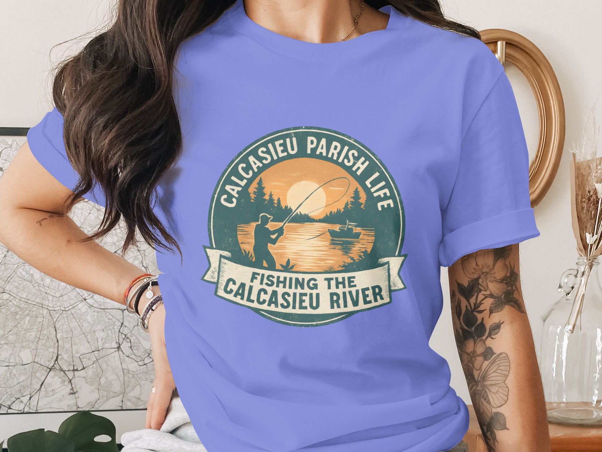 Calcasieu Parish Life Fishing River T-Shirt, Vintage Style Graphic Tee, Outdoor Adventure Shirt, Louisiana Souvenir, Gift for Anglers