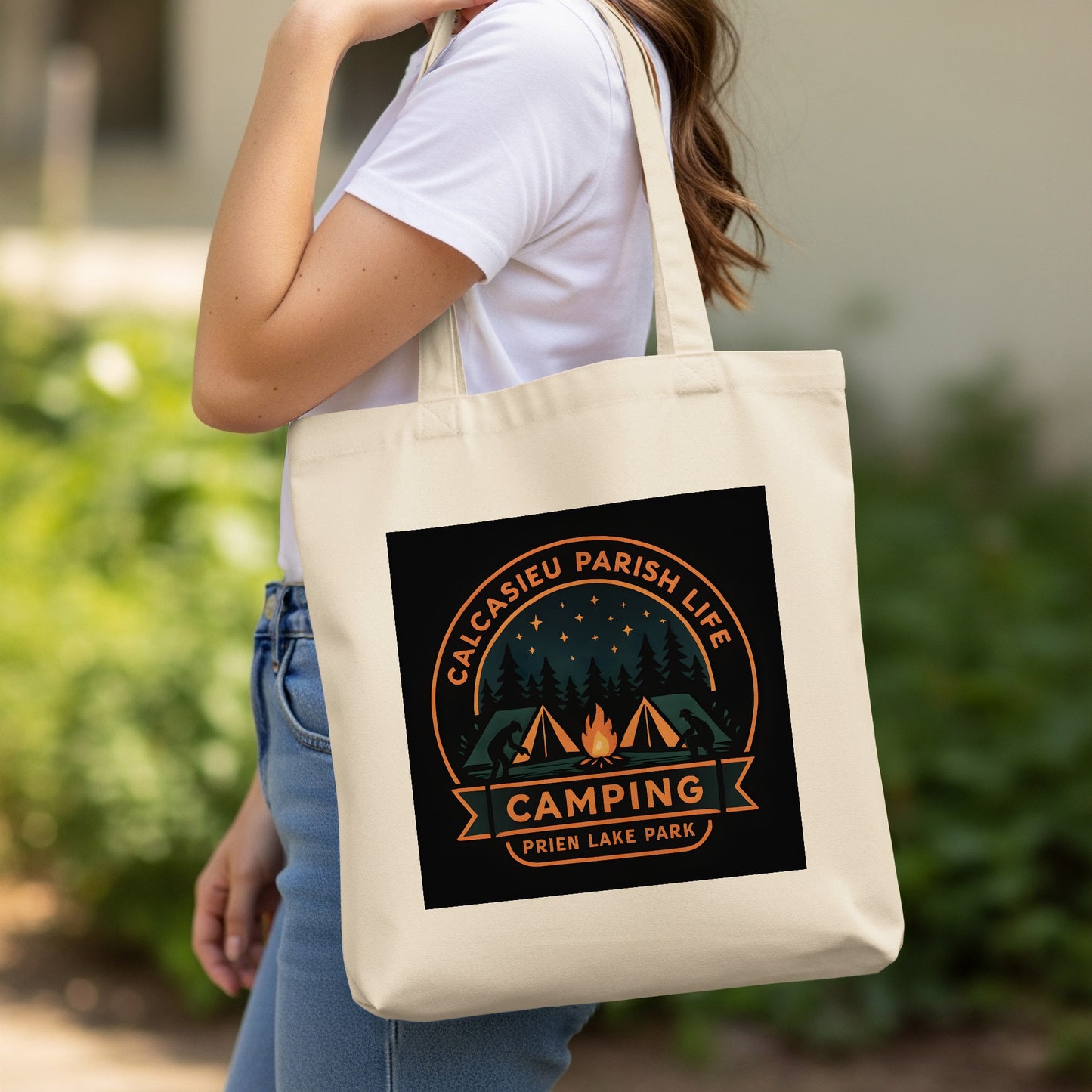 Prien Lake Park Calcasieu Parish Life Camping Canvas Tote Bag, Durable Reusable Eco-Friendly Shopper