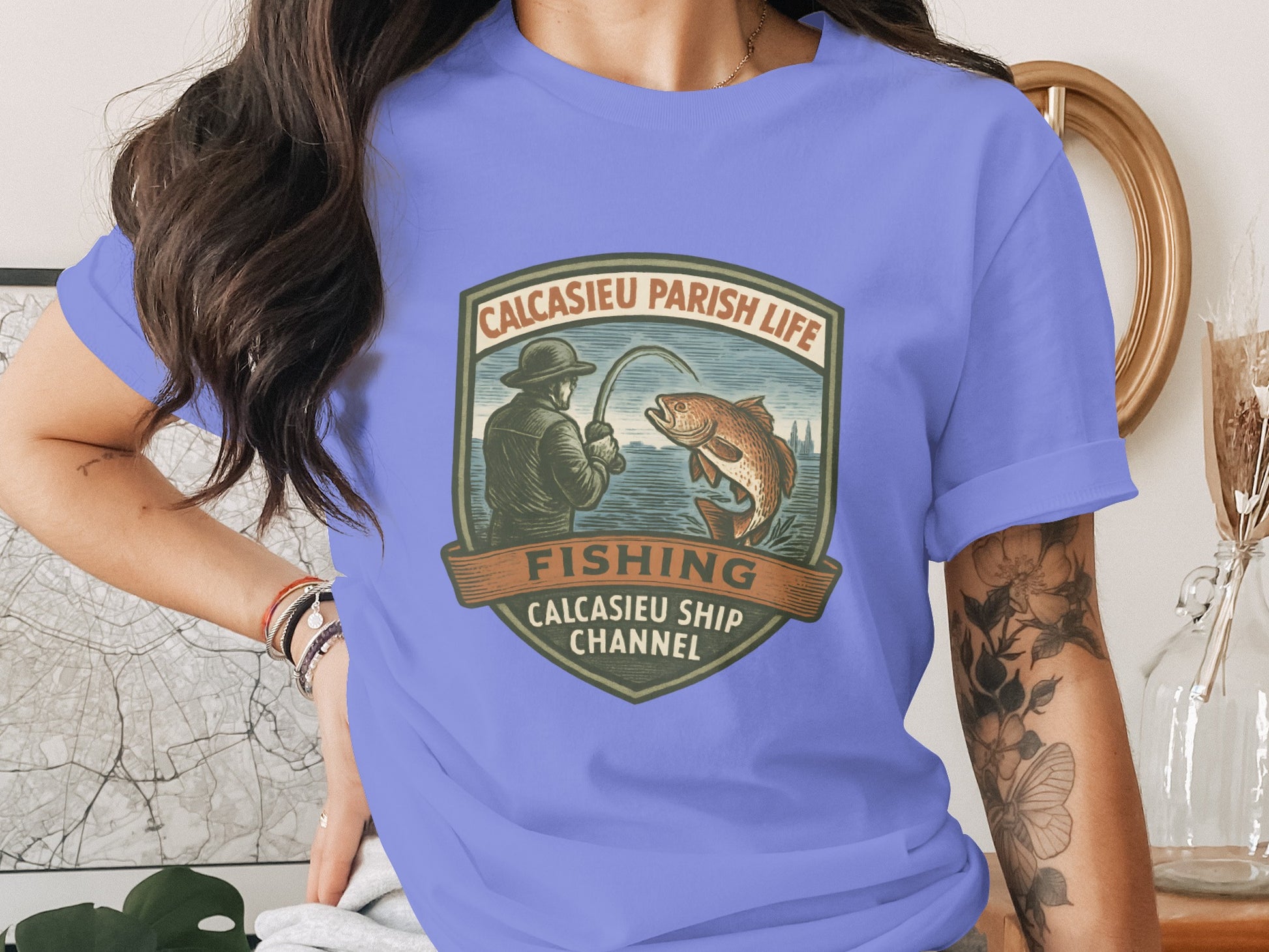 Calcasieu Parish Life Fishing Graphic T-Shirt, Vintage Fisherman Tee, Casual Blue Shirt, Outdoor Apparel, Louisiana Channel Design