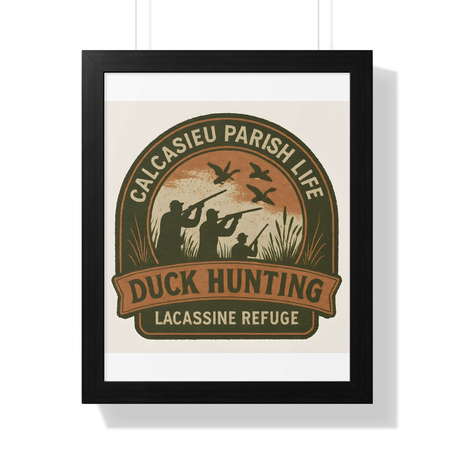 Vintage Duck Hunting Poster, Calcasieu Parish Life, Lacassine Refuge Wall Art, Rustic Cabin Decor, Outdoor Themed Framed Print