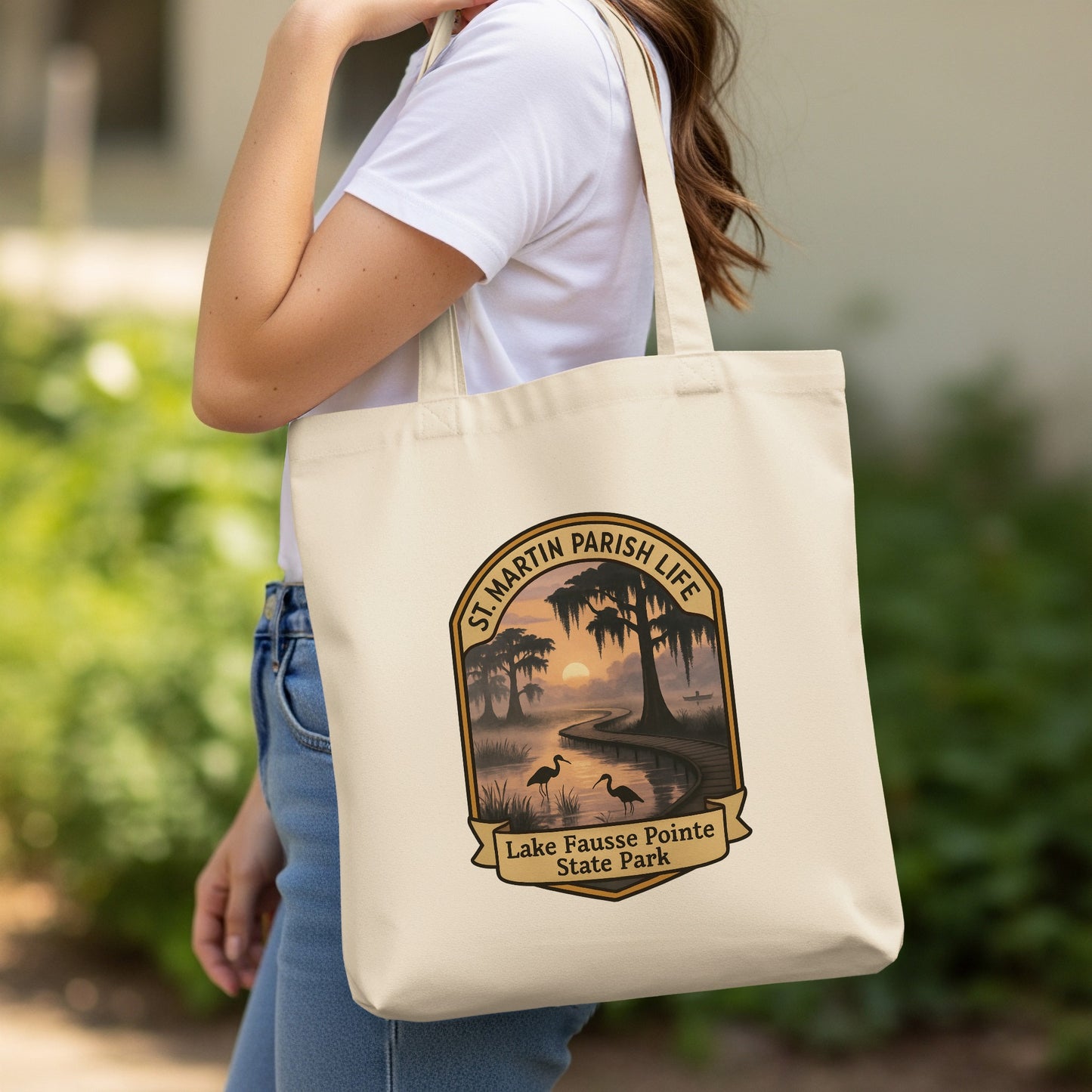 Vintage Lake Fausse Pointe State Park Tote Bag, Eco-friendly Cotton Reusable Bag