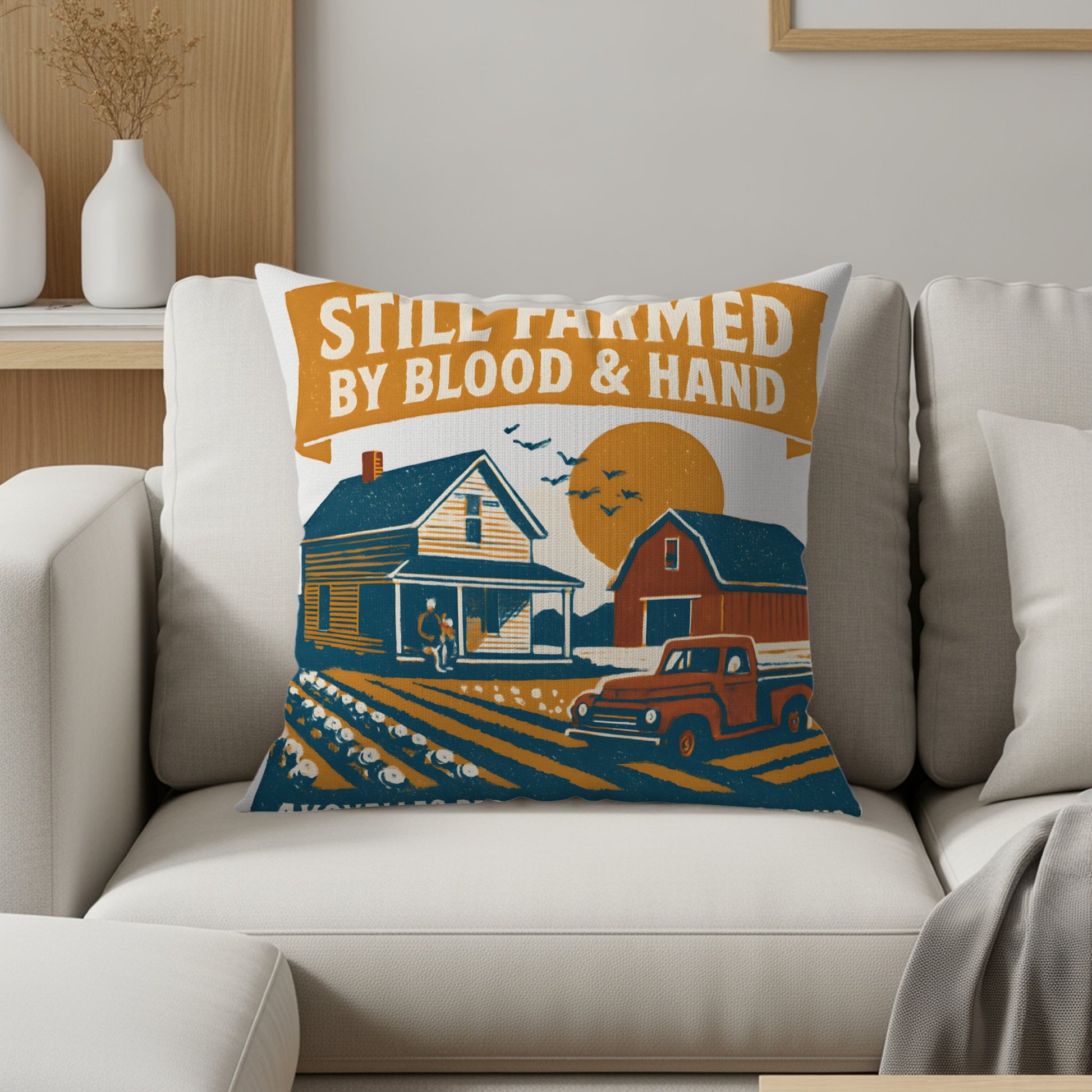 Still Farmed by Blood & Hand Illustrated Pillow product