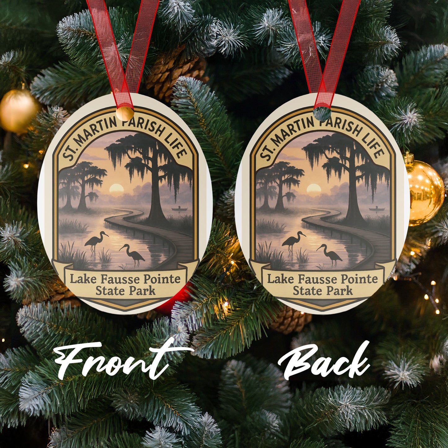 St. Martin Parish Life Christmas Ornament, Lake Fausse Pointe State Park Holiday Decor, Festive Tree Decoration, Double-Sided Design