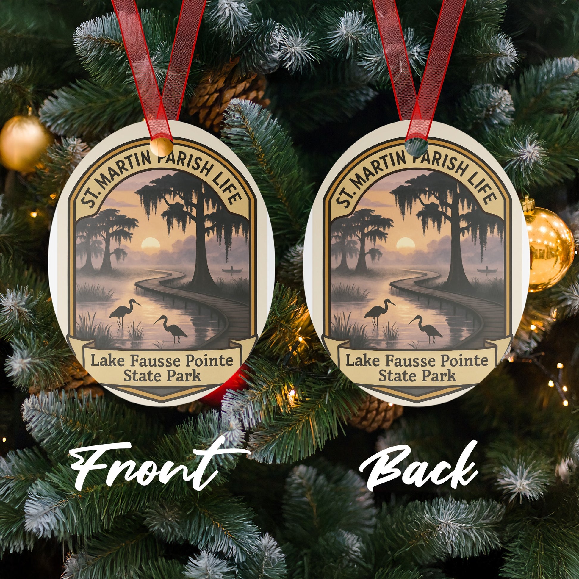 St. Martin Parish Life Christmas Ornament, Lake Fausse Pointe State Park Holiday Decor, Festive Tree Decoration, Double-Sided Design