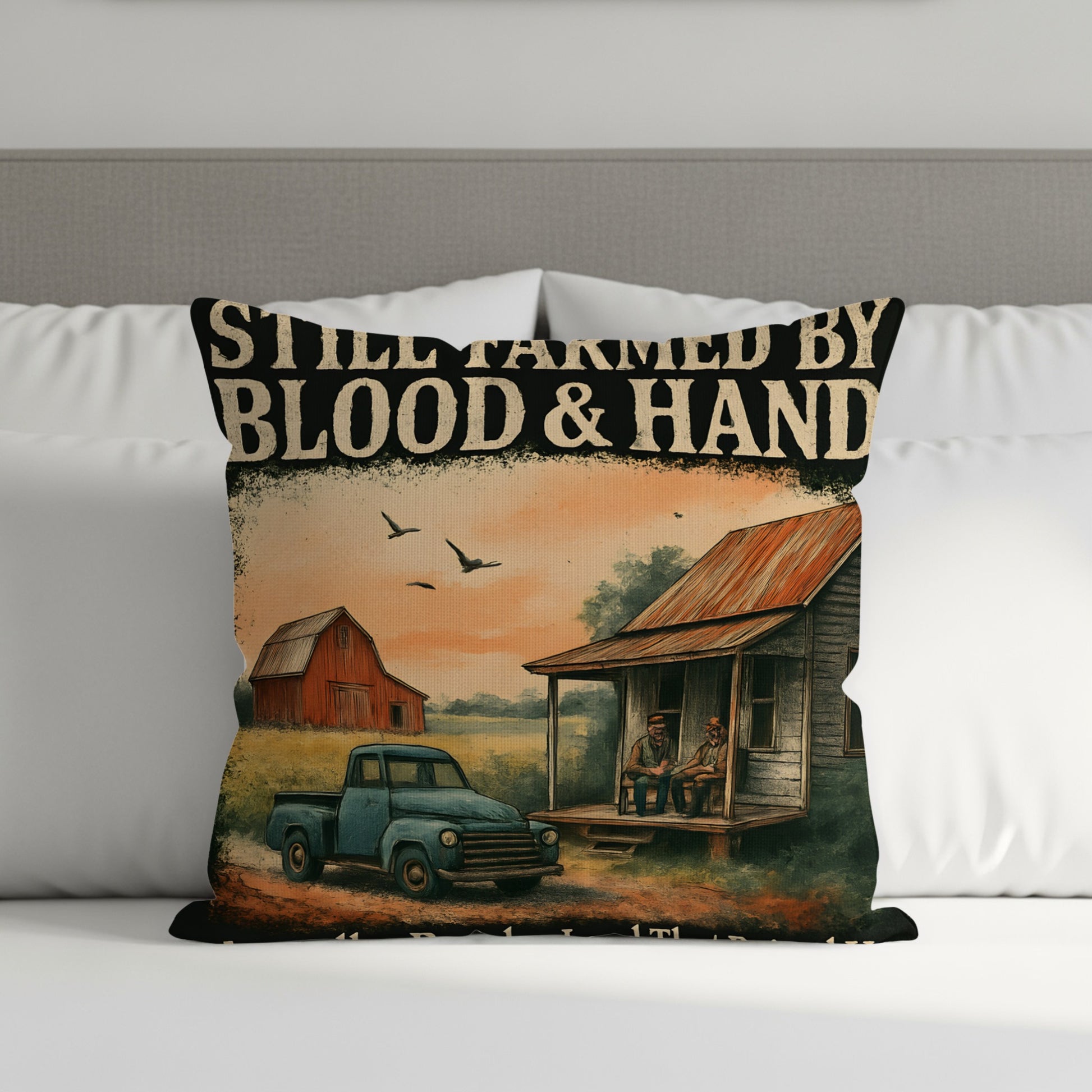 Vintage Farmhouse Truck and Barn Throw Pillow product type