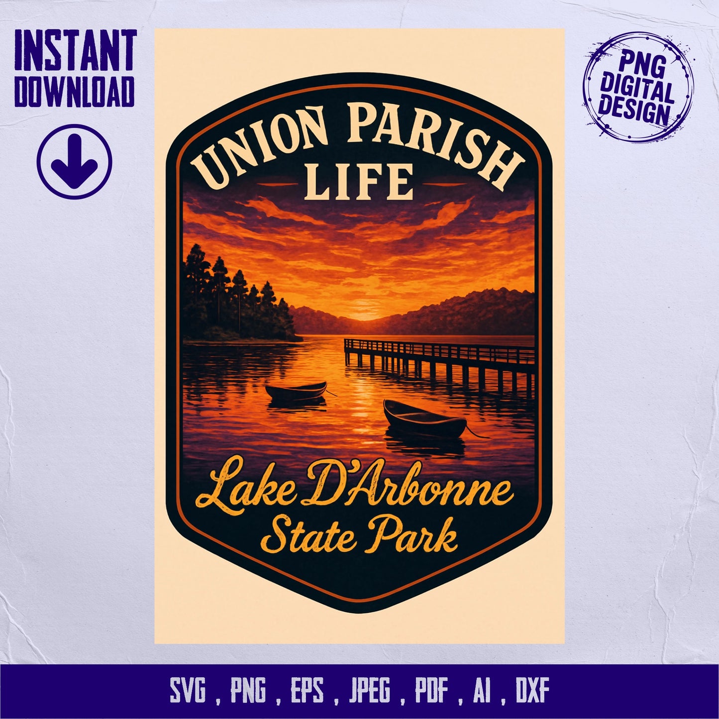 Union Parish Life Lake D'Arbonne State Park Sunset Digital Download SVG, PNG, JPEG