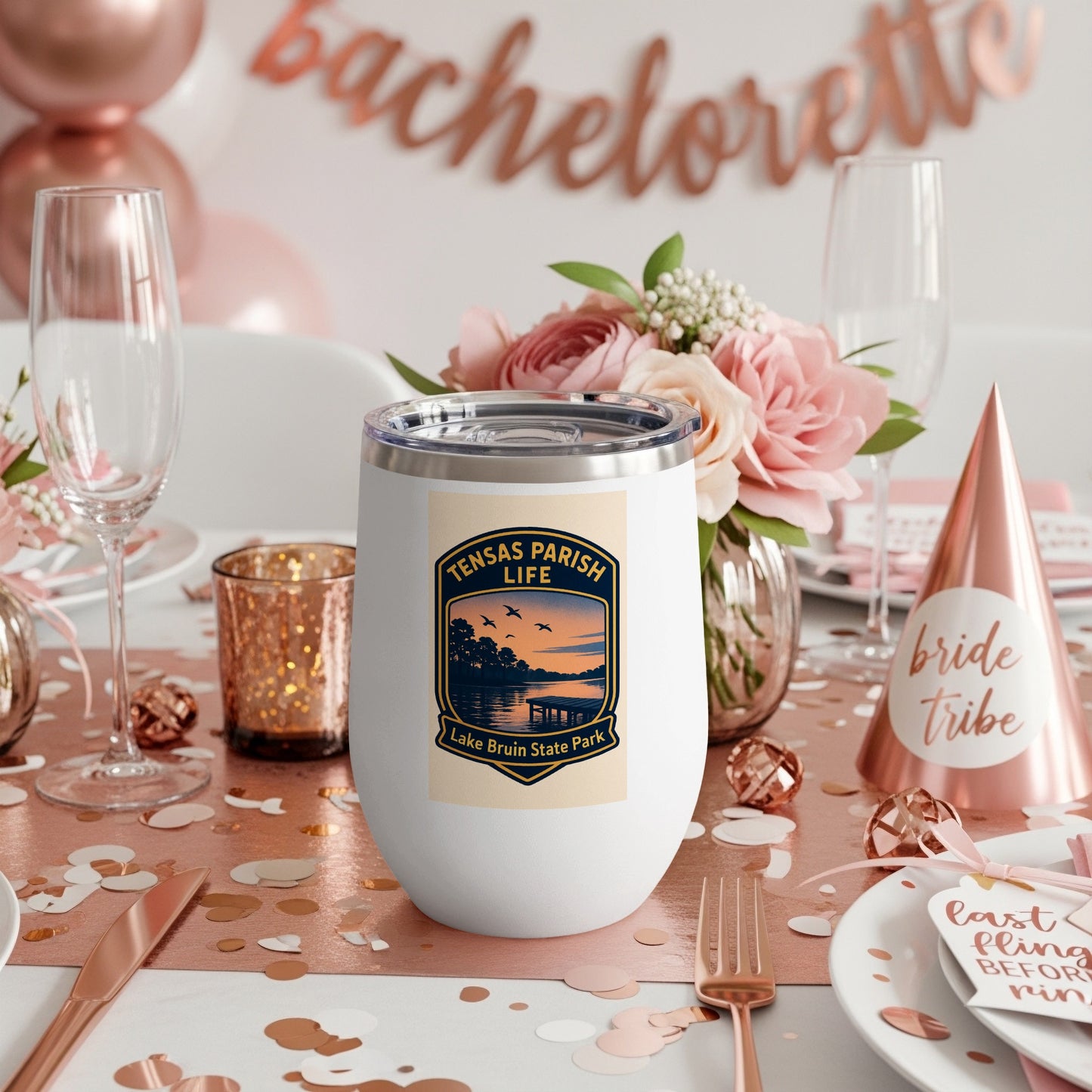 Custom Tensas Parish Lake Bruin State Park Insulated Tumbler, Bachelorette Party Favor, Personalized Travel Mug