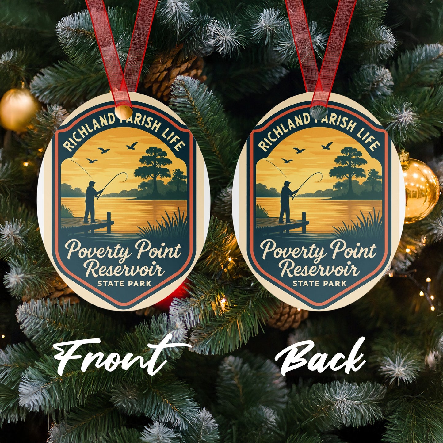 Richland Parish Life Christmas Ornament, Poverty Point Reservoir State Park, Fishing Lake Scene, Holiday Decor, Double-Sided Print, Gift