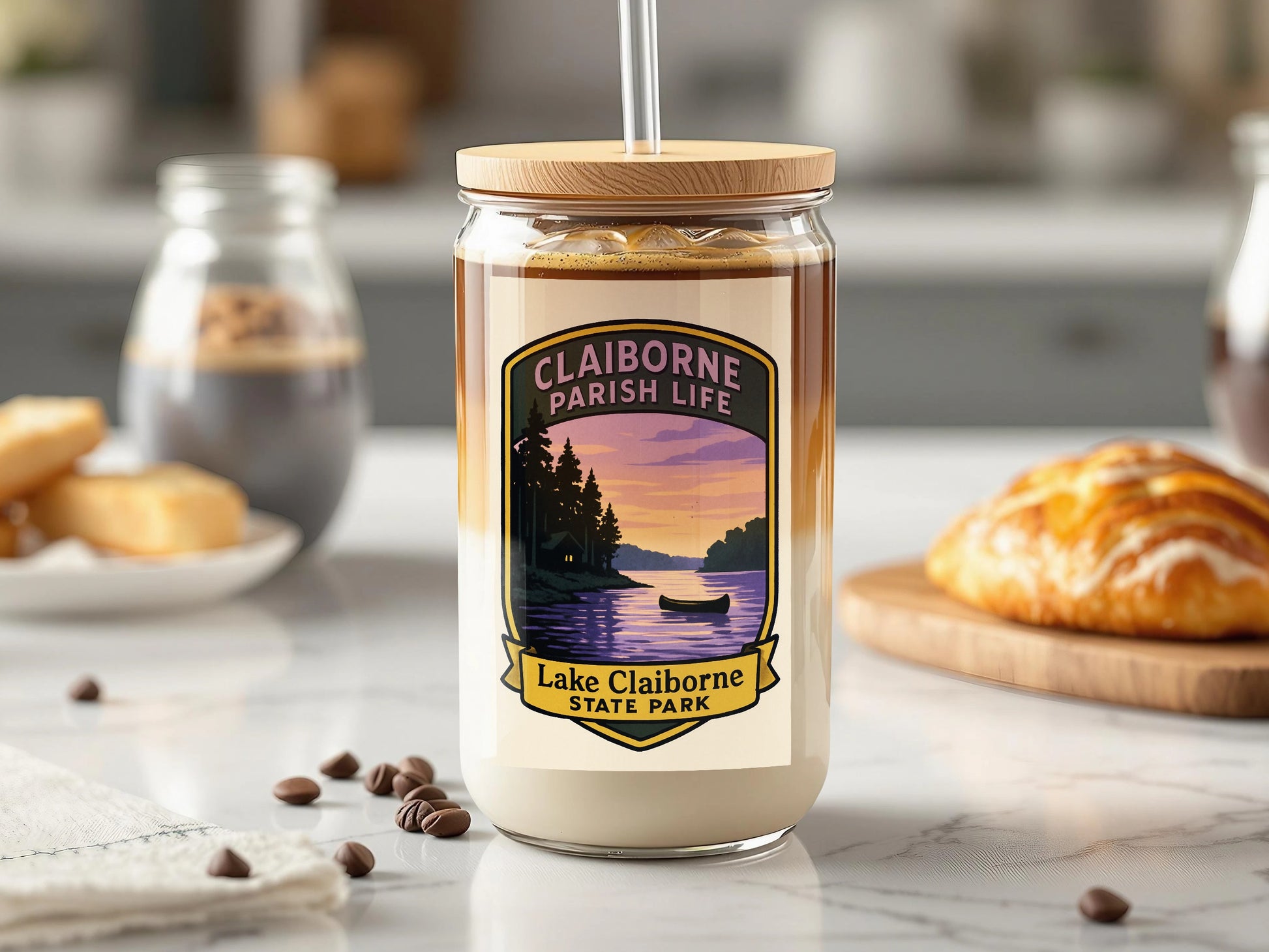 Lake Claiborne State Park Candle - Scenic Sunset Soy Wax Jar with Wooden Wick, Hand-Poured Artisan Home Decor