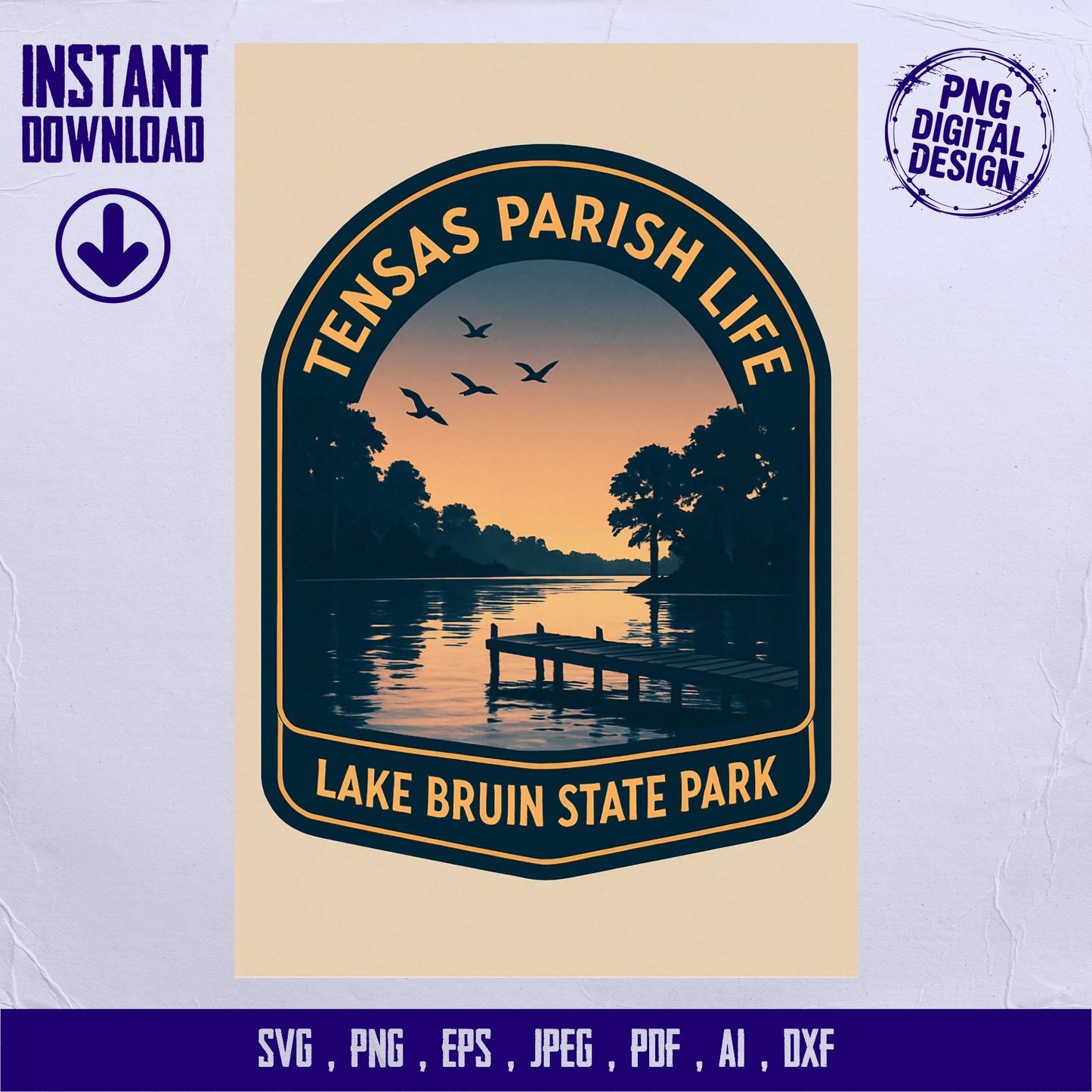 Tensas Parish Life Bruin State Park Sunset Lake svg, png, eps, jpeg, ai, dxf Instant Download Digital Design