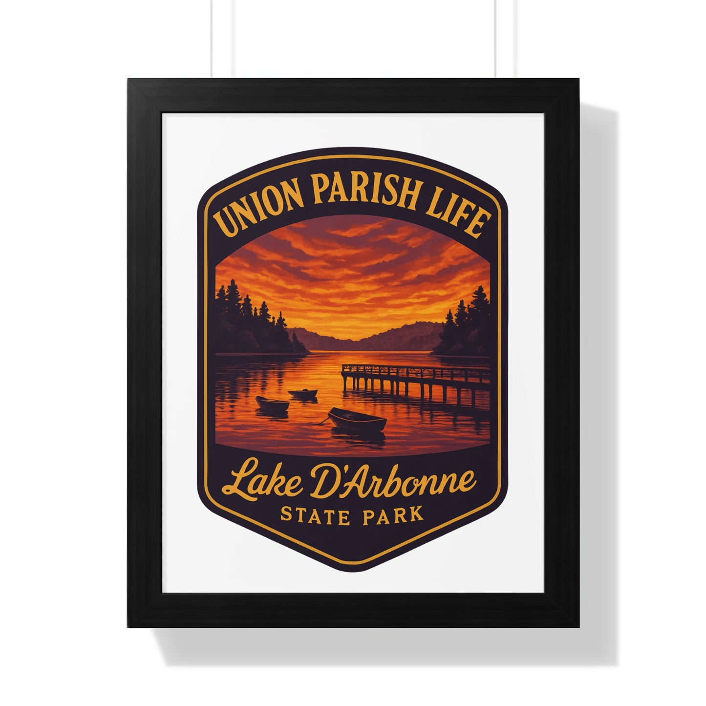 Union Parish Life Lake D'Arbonne State Park Vintage Style Travel Poster, Sunset Lake View Wall Art Decor