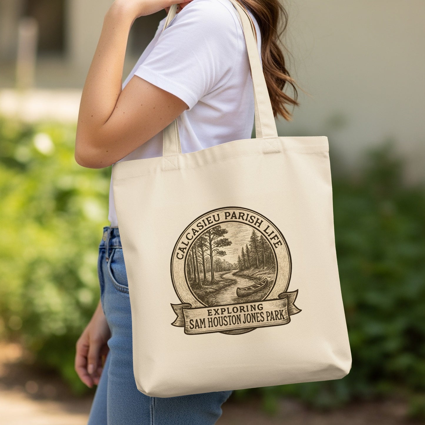 Classic Canvas Tote Bag, Calcasieu Parish Life, Sam Houston Jones Park, Durable Eco-Friendly Shopping Bag