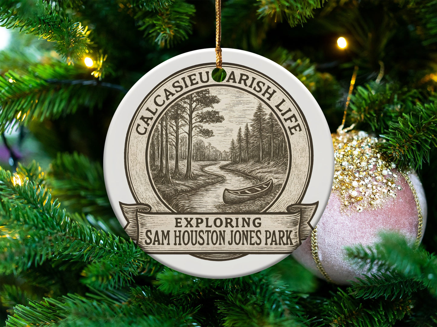 Calcasieu Parish Life Christmas Ornament, Sam Houston Jones Park, Holiday Tree Decor, Nature Themed, Souvenir Gift