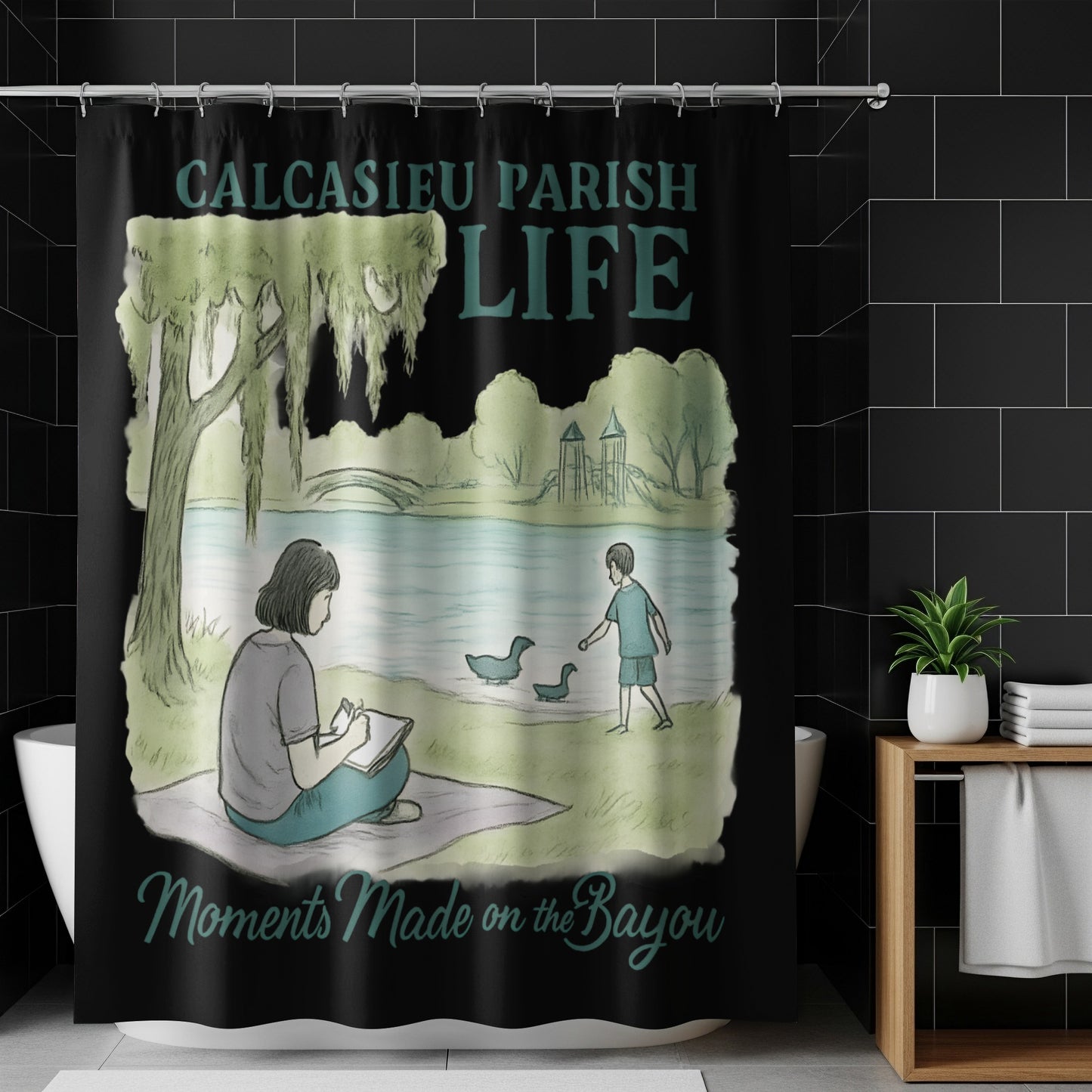 Calcasieu Parish Life Shower Curtain, Bayou Scene Bathroom Decor, Unique Louisiana Themed Home Accessory