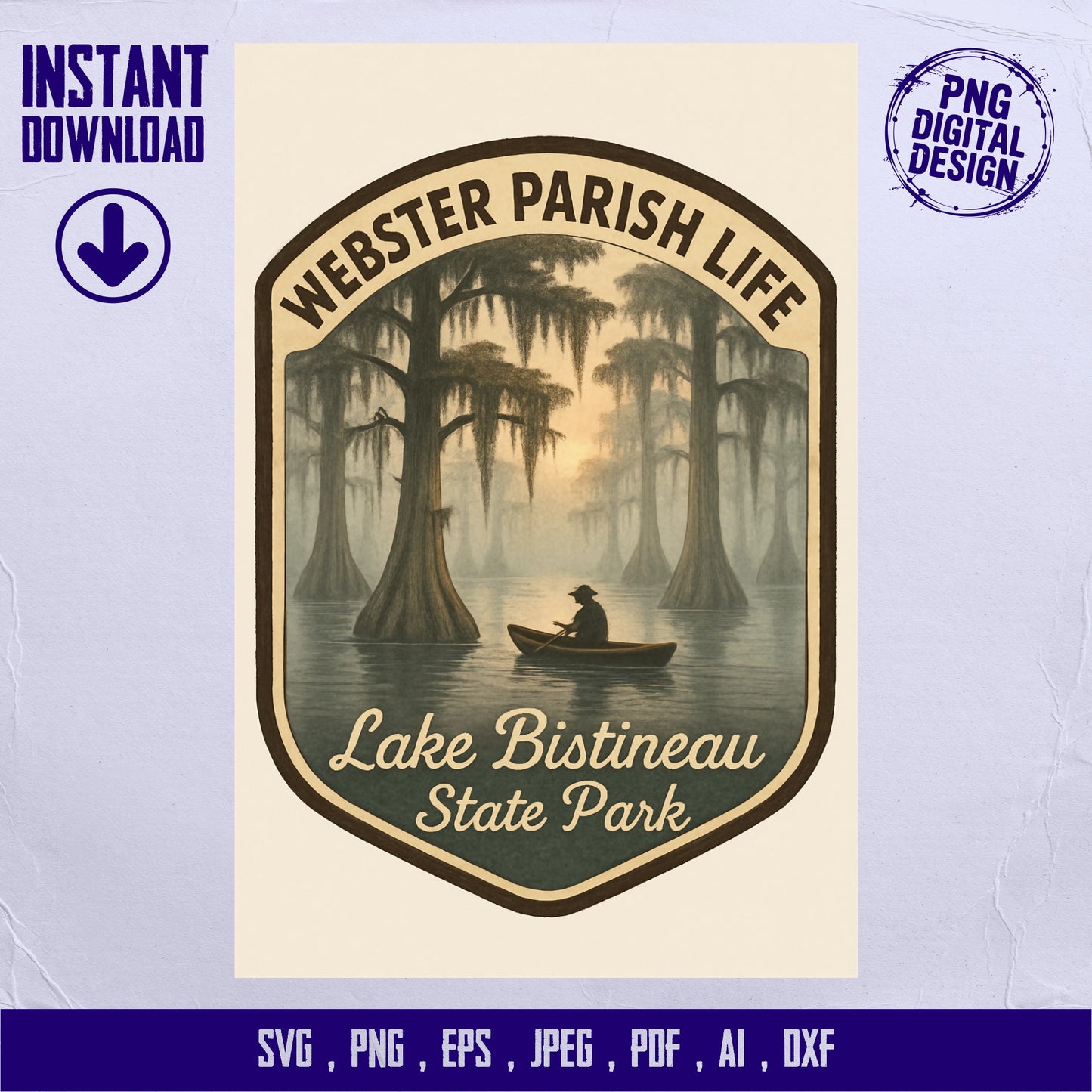 Lake Bistineau State Park Digital svg, Webster Parish Vintage Design, Instant Download, png, eps, jpeg, pdf, ai, dxf Files