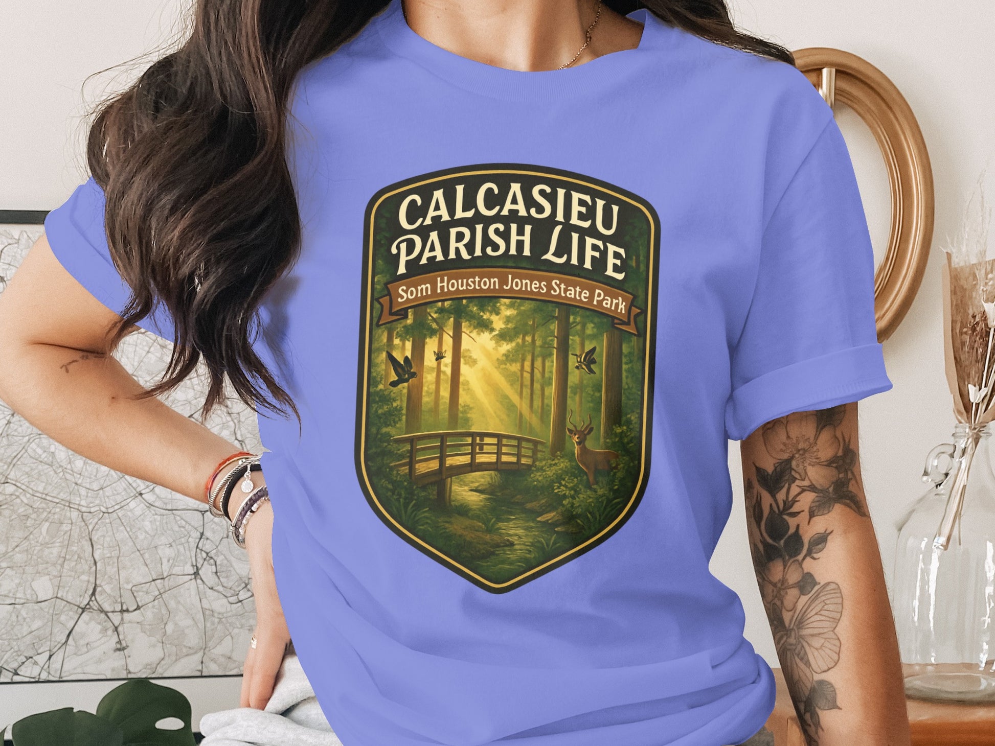Calcasieu Parish Life Graphic T-Shirt, Vintage Style Louisiana Tee, Nature and Wildlife Design, Casual Wear