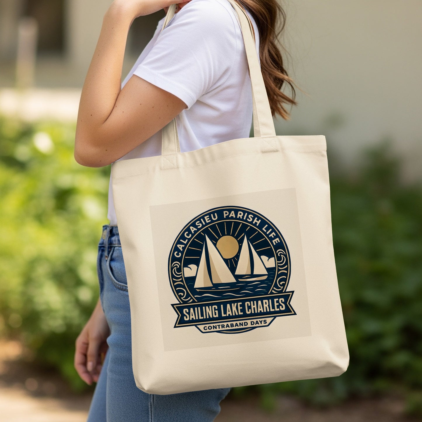 Lake Charles Sailing Tote Bag, Canvas Contraband Days Eco-Friendly Shopper, Casual Summer Beach Accessory