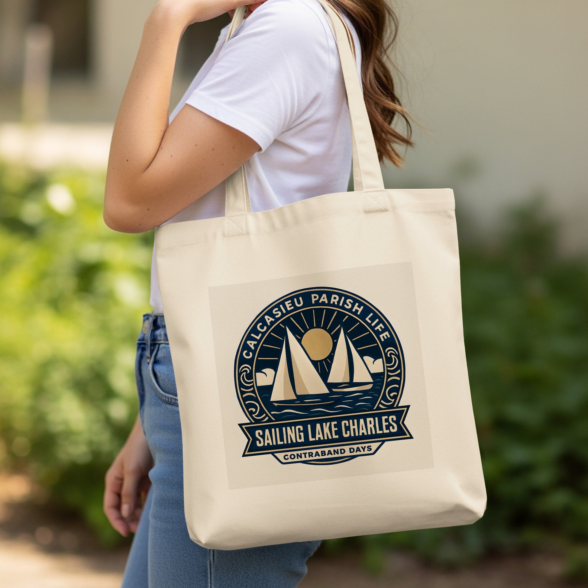 Lake Charles Sailing Tote Bag, Canvas Contraband Days Eco-Friendly Shopper, Casual Summer Beach Accessory