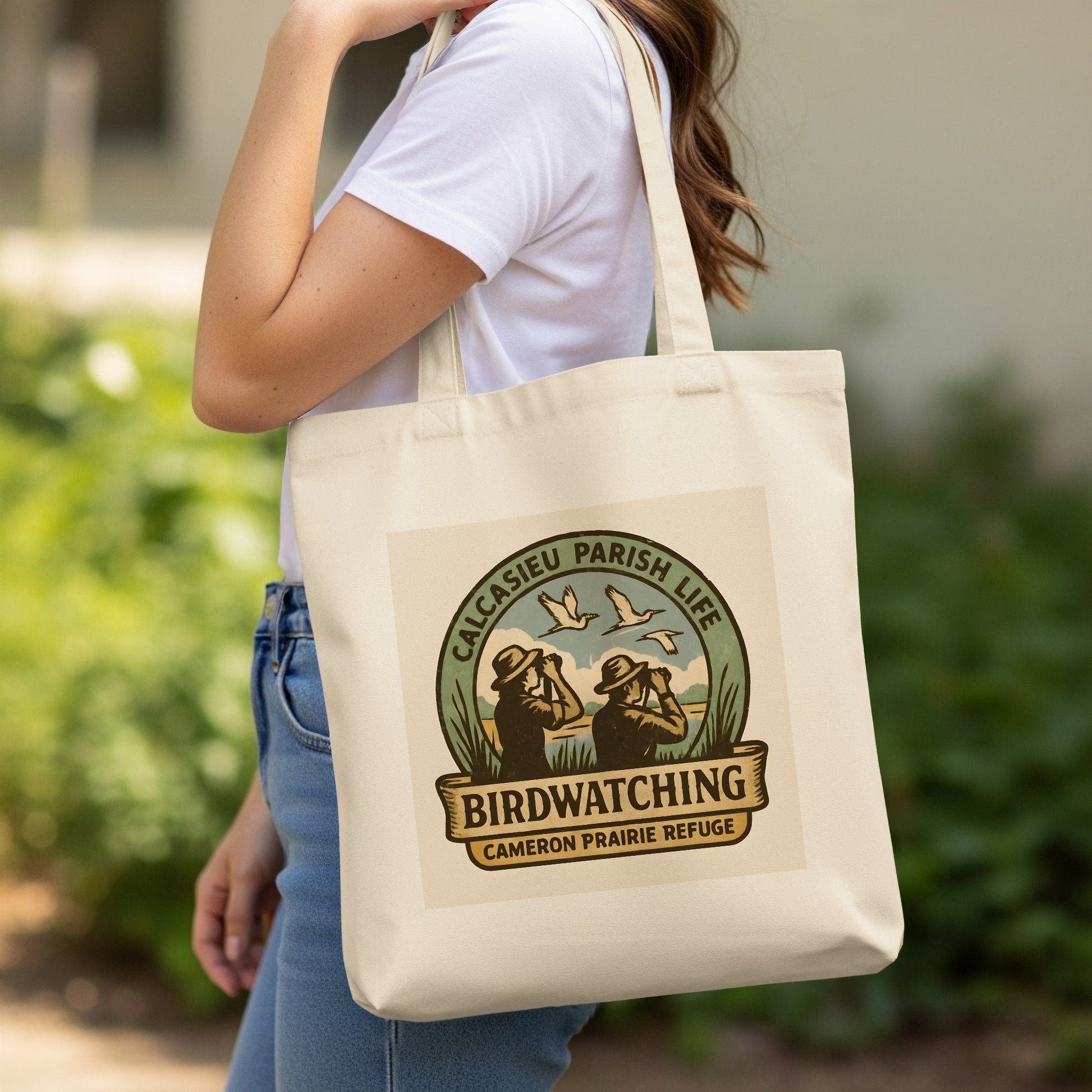 Birdwatching Canvas Tote Bag, Calcasieu Parish Life, Cameron Prairie Refuge, Eco-Friendly Shopping Bag