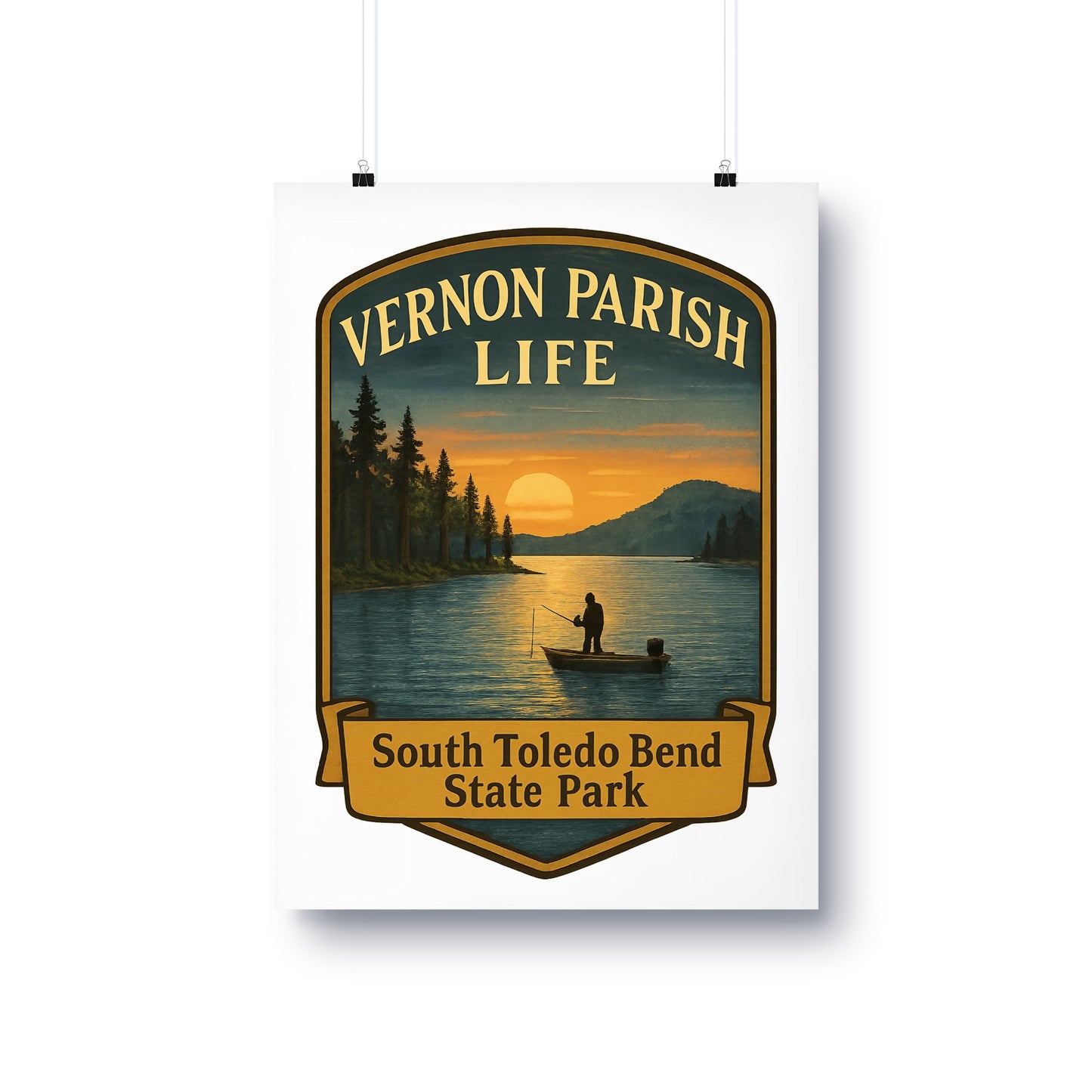 Vernon Parish Life Poster, South Toledo Bend State Park Art, Sunset Lake Fishing Wall Decor, Nature Landscape Print