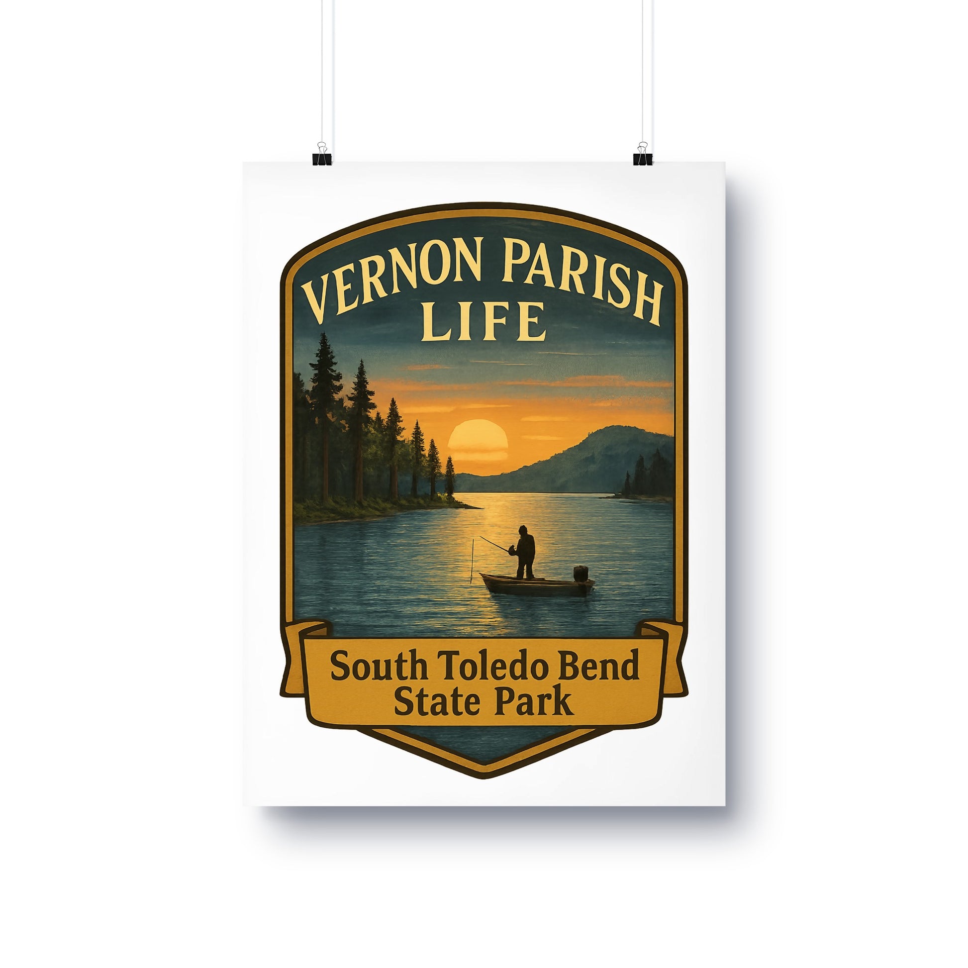 Vernon Parish Life Poster, South Toledo Bend State Park Art, Sunset Lake Fishing Wall Decor, Nature Landscape Print