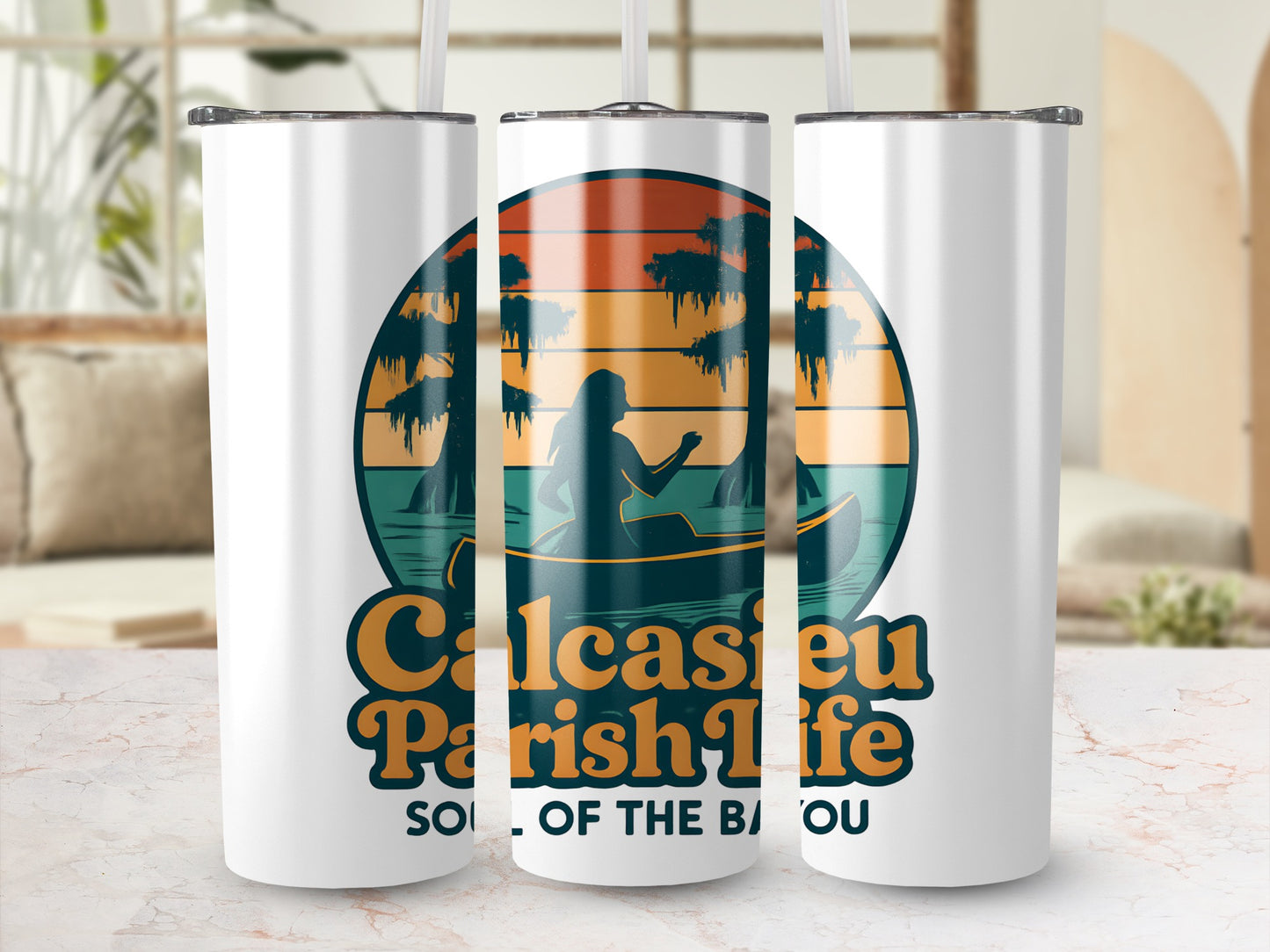 Calcasieu Parish Life Tumbler, Bayou Sunset Graphic, Travel Drinkware, Insulated Stainless Steel Cup