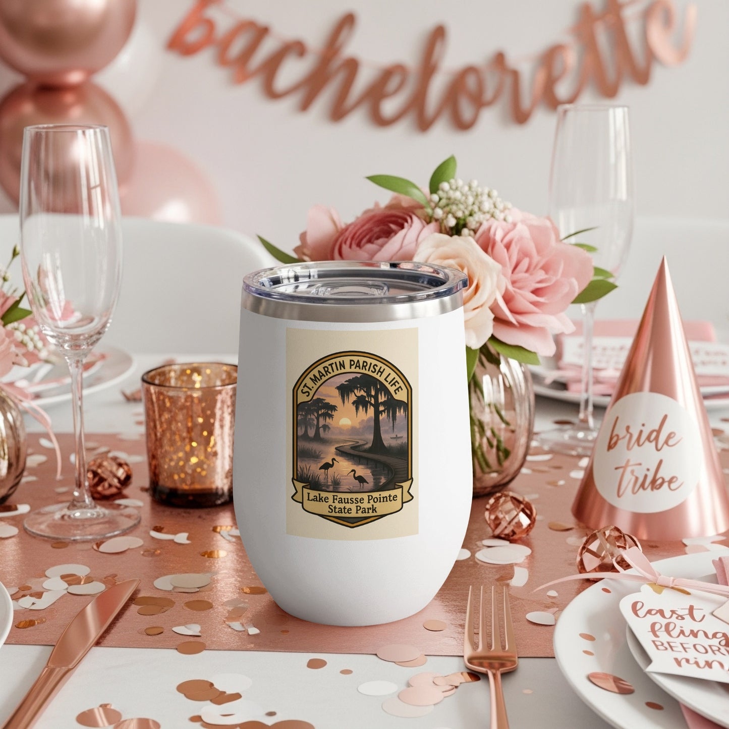 Custom Insulated Tumbler, Bachelorette Party Favor, Stainless Steel Drinkware, Bride Tribe Gift, Personalized Lake Design