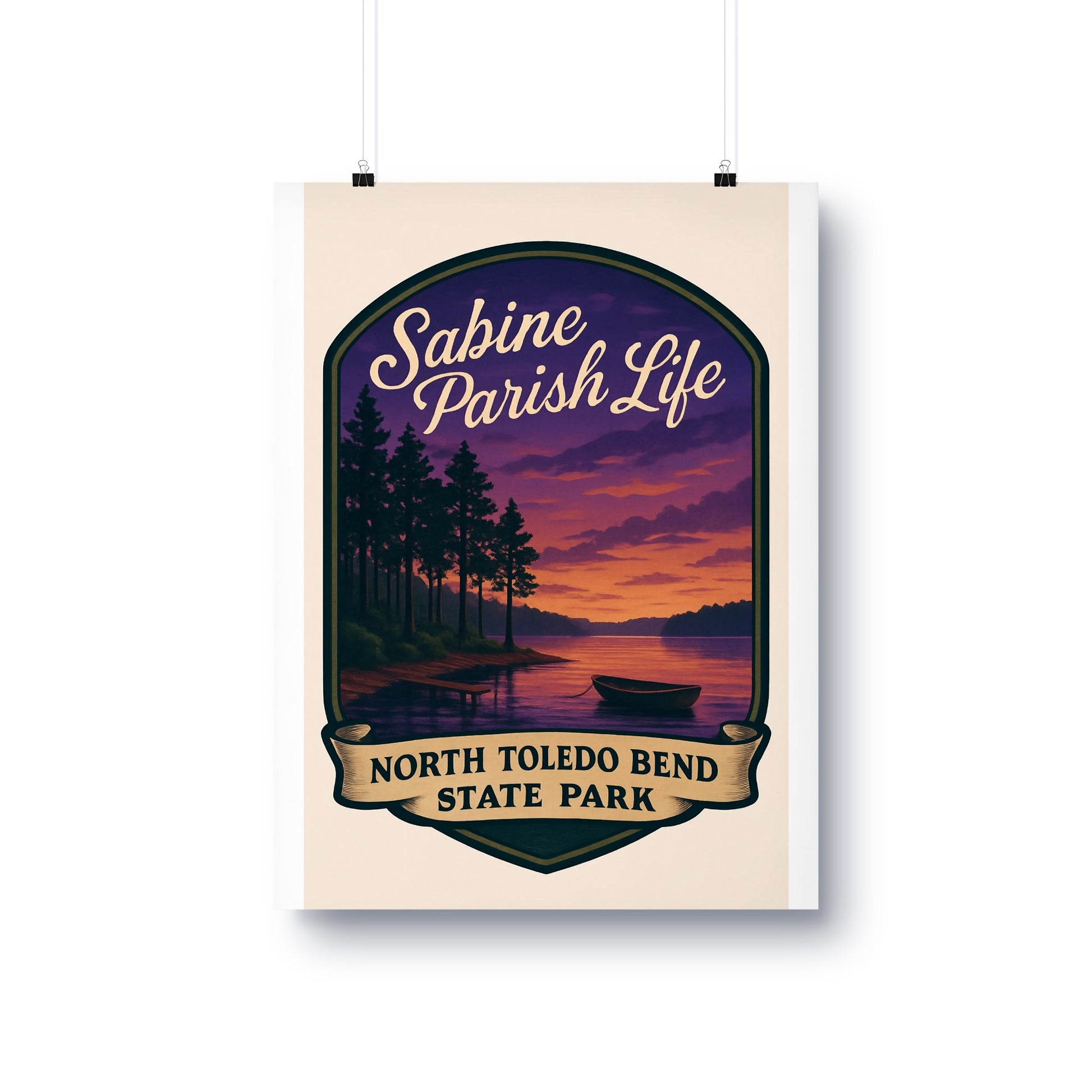 Sabine Parish Life North Toledo Bend State Park Poster, Vintage Style Wall Art, Scenic Lake Sunset Landscape, Home Decor