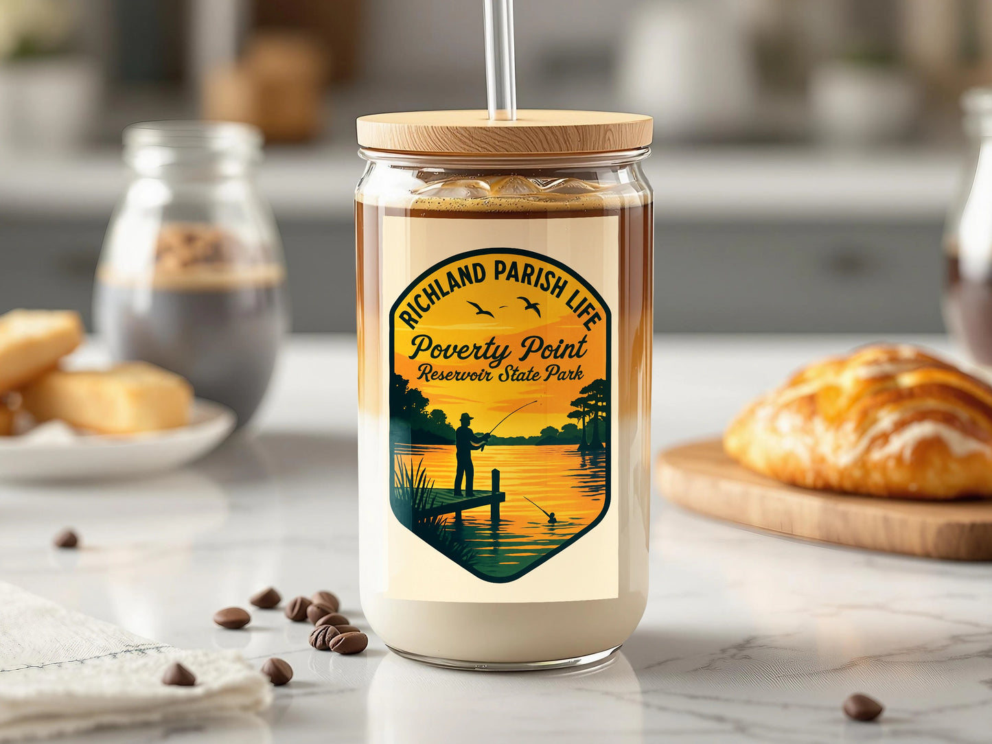 Rustic Fishing Jar Label, Richland Parish Life, Poverty Point, Customizable Kitchen Decor, Honey Jar Sticker