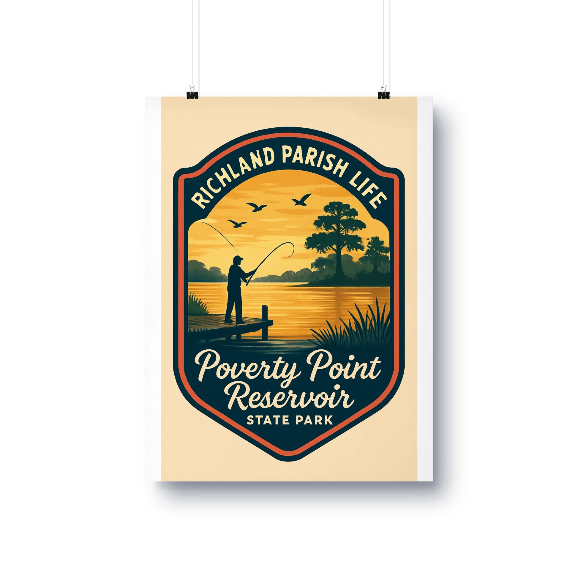 Richland Parish Life Fishing Art Print, Poverty Point Reservoir State Park Poster, Vintage Style Wall Decor, Nature Inspired Artwork