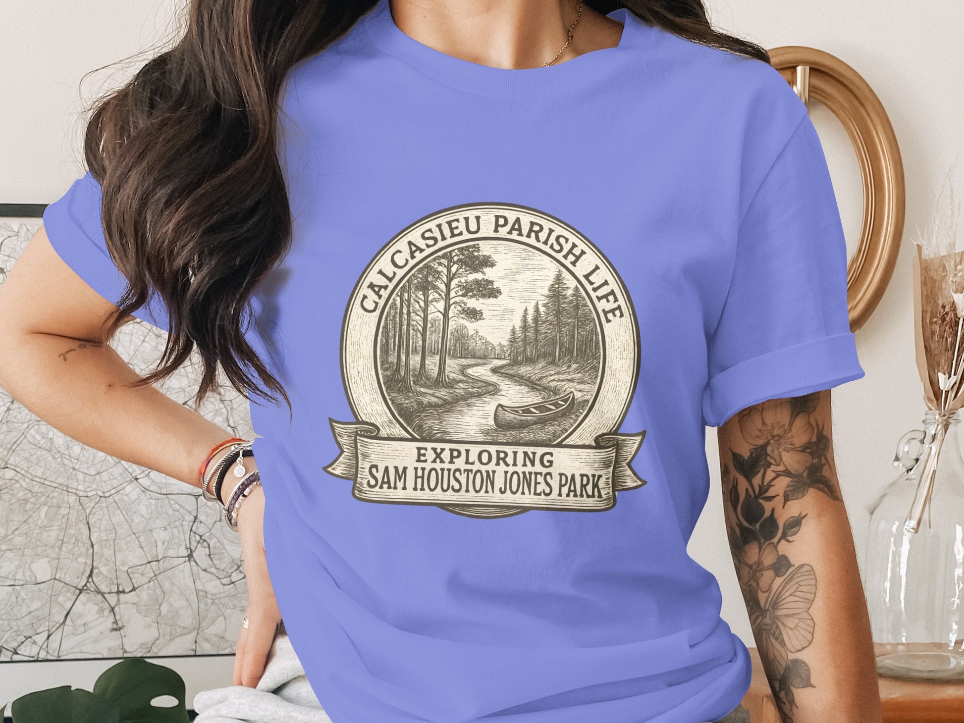 Calcasieu Parish Life T-Shirt, Sam Houston Jones Park Exploring, Vintage Print, Unisex Cotton Tee, Nature Lover Gift, Louisiana Apparel