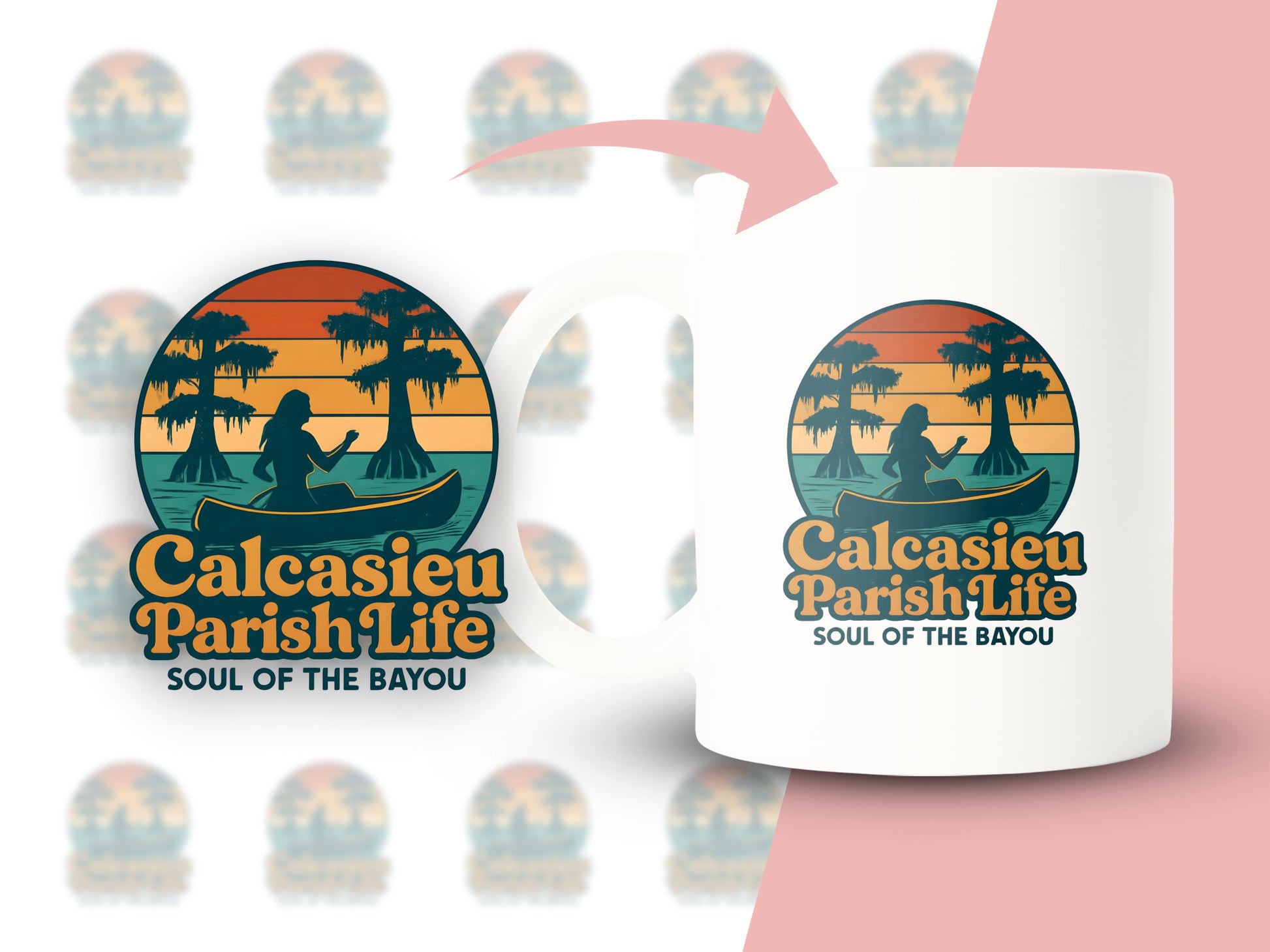 Calcasieu Parish Life Coffee Mug, Soul of the Bayou, Kayak Sunset Graphic, Louisiana Inspired Cup Gift