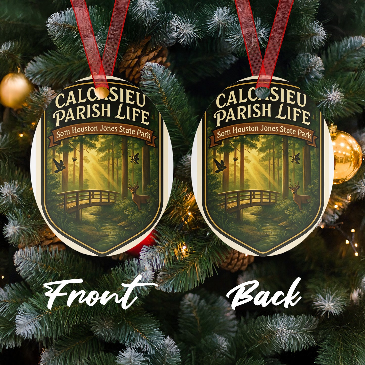 Calcasieu Parish Life Christmas Ornament, Sam Houston State Park Souvenir, Double-Sided Holiday Tree Decoration