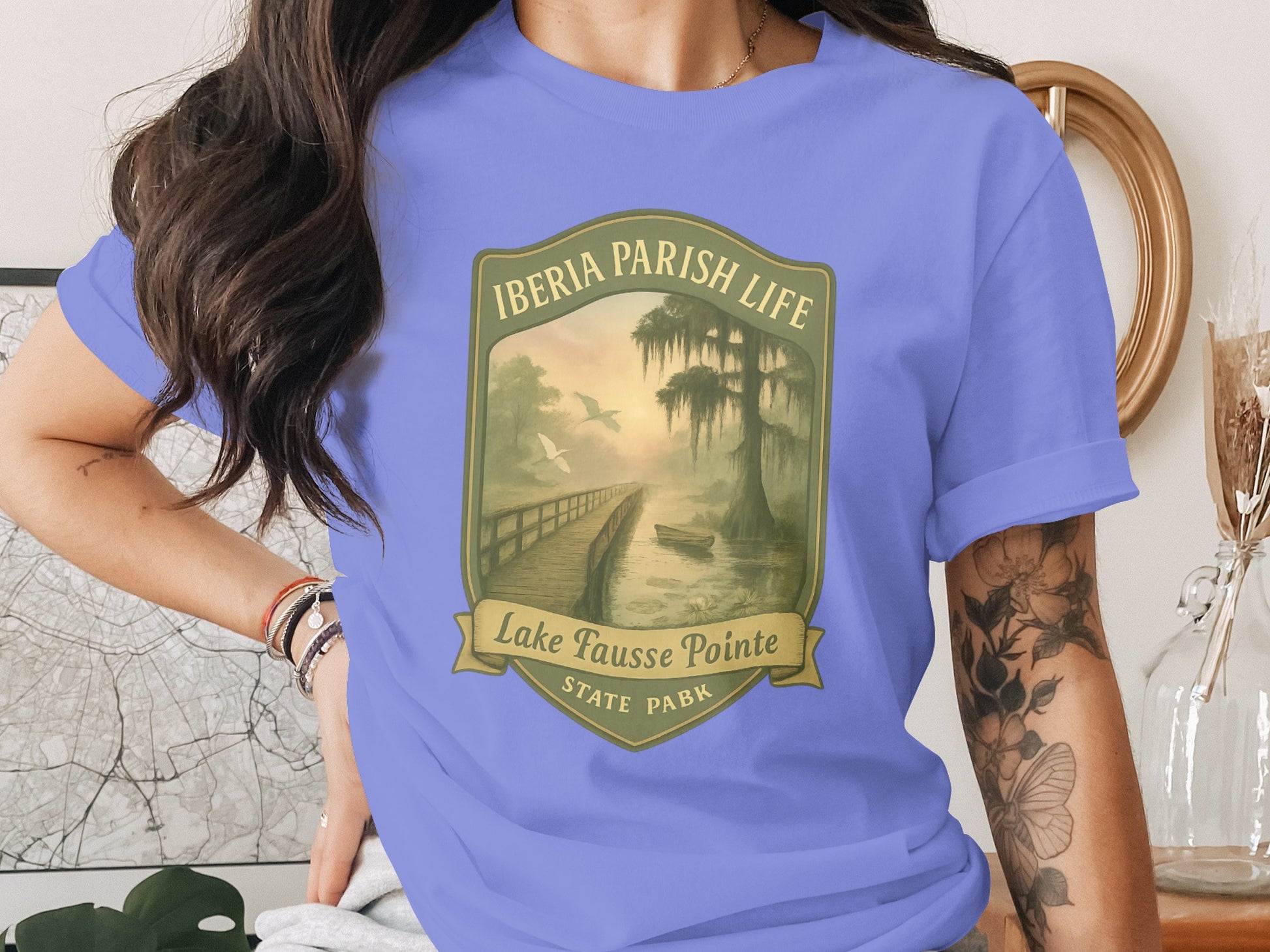 Iberia Parish Life Lake Fausse Pointe State Park Graphic T-Shirt, Vintage Style, Louisiana Souvenir Tee, Unisex Fashion Clothing