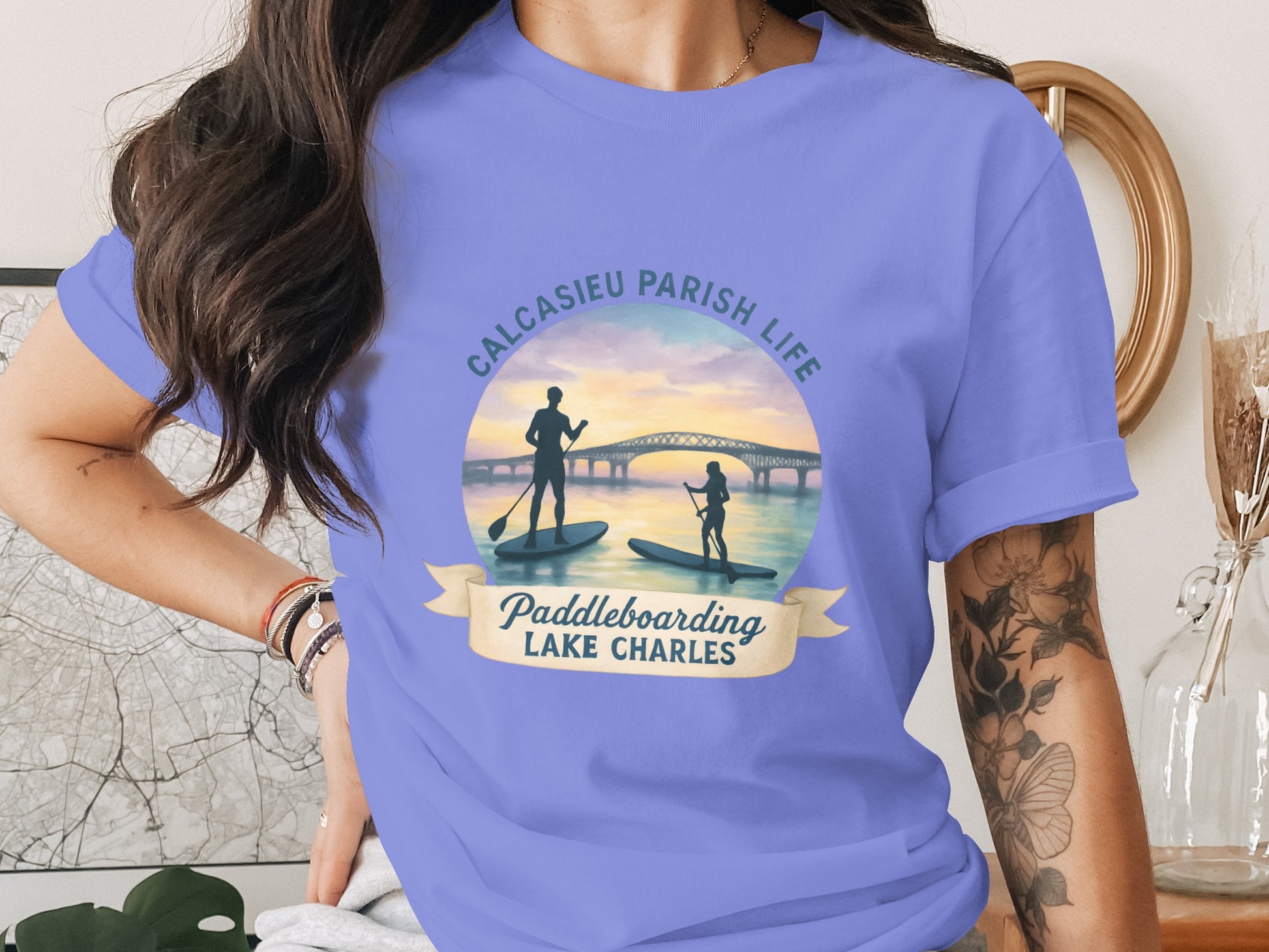 Lake Charles Paddleboarding T-Shirt, Calcasieu Parish Life Graphic Tee, Casual Wear, Outdoor Activity Shirt, Unique Gift Idea