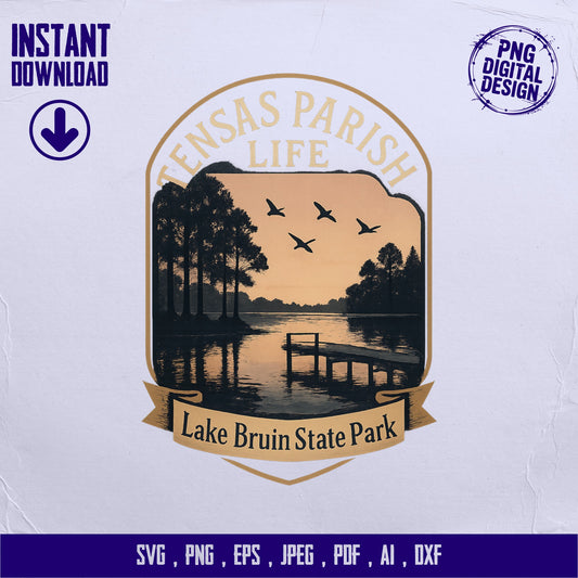 Lake Bruin State Park svg, Scenic Sunset Digital Download, FenSas Parish Life Design, Instant png, eps, jpeg, pdf, ai, dxf Files