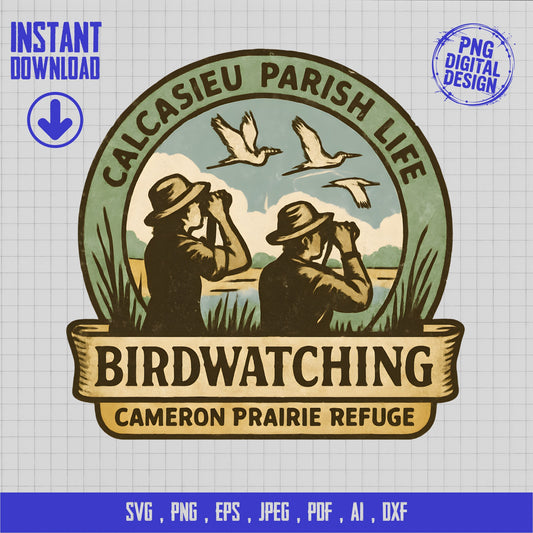 Vintage Birdwatching Digital Download, Cameron Prairie Refuge Illustration, Instant svg, png, eps, jpeg, pdf Files