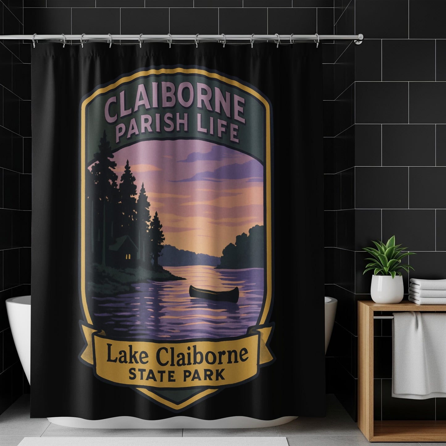 Lake Claiborne State Park Shower Curtain, Rustic Cabin Decor, Nature Scenic Bathroom Art