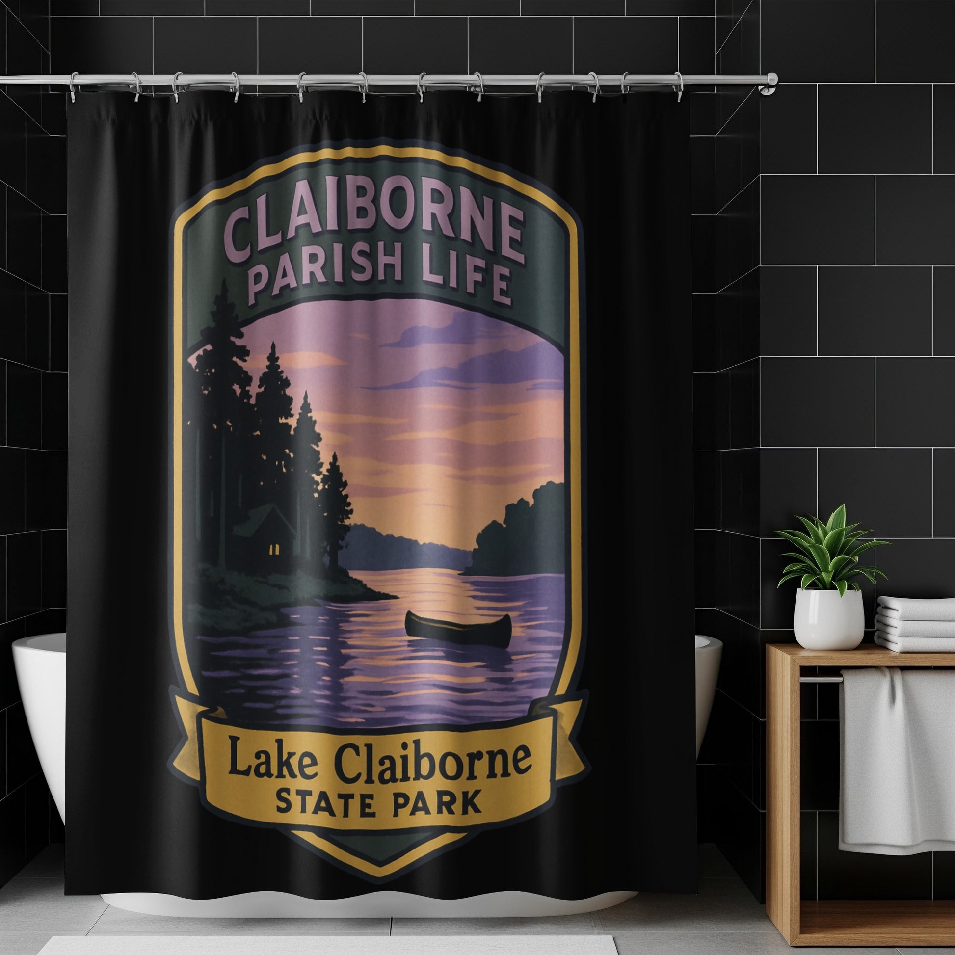 Lake Claiborne State Park Shower Curtain, Rustic Cabin Decor, Nature Scenic Bathroom Art