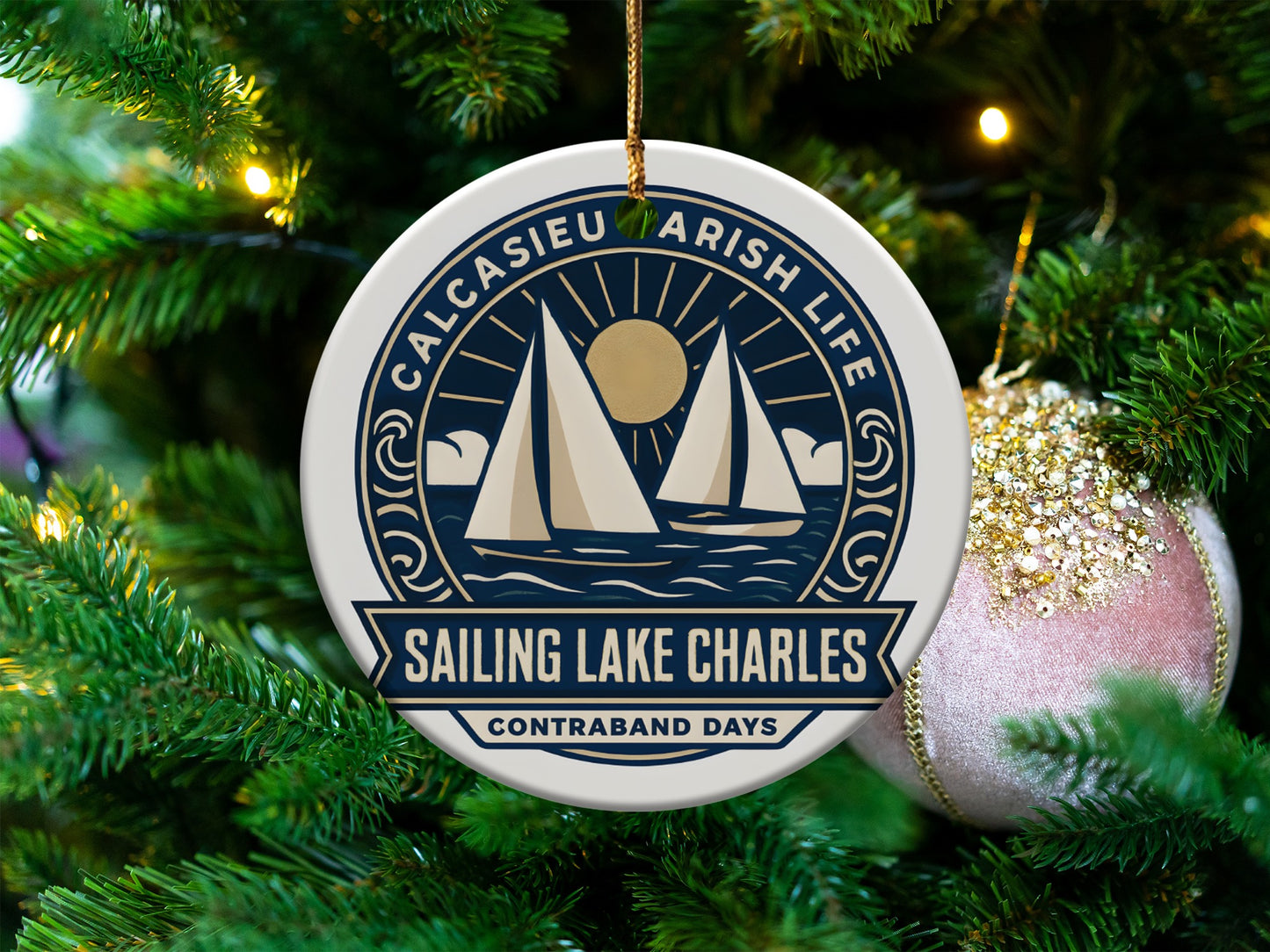 Calcasiue Parish Life Sailing Lake Charles Ornament, Contraband Days Festive Decor